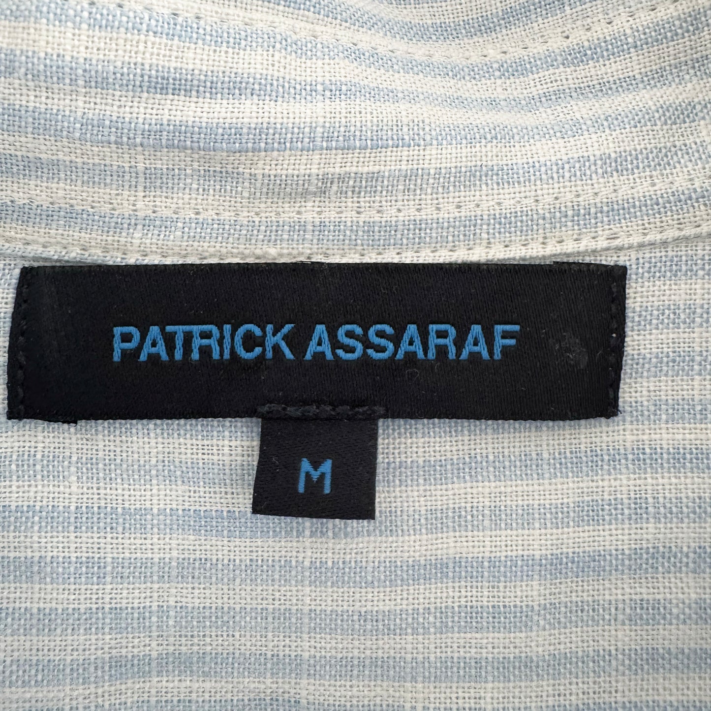Patrick Assaraf "Boyfriend" Stripe Linen Shirt in Blue/White, size Medium