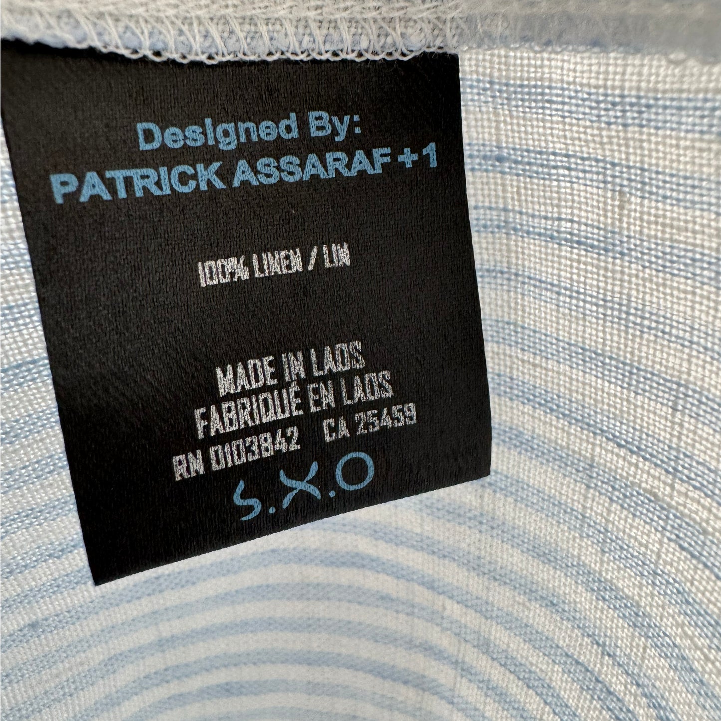 Patrick Assaraf "Boyfriend" Stripe Linen Shirt in Blue/White, size Medium