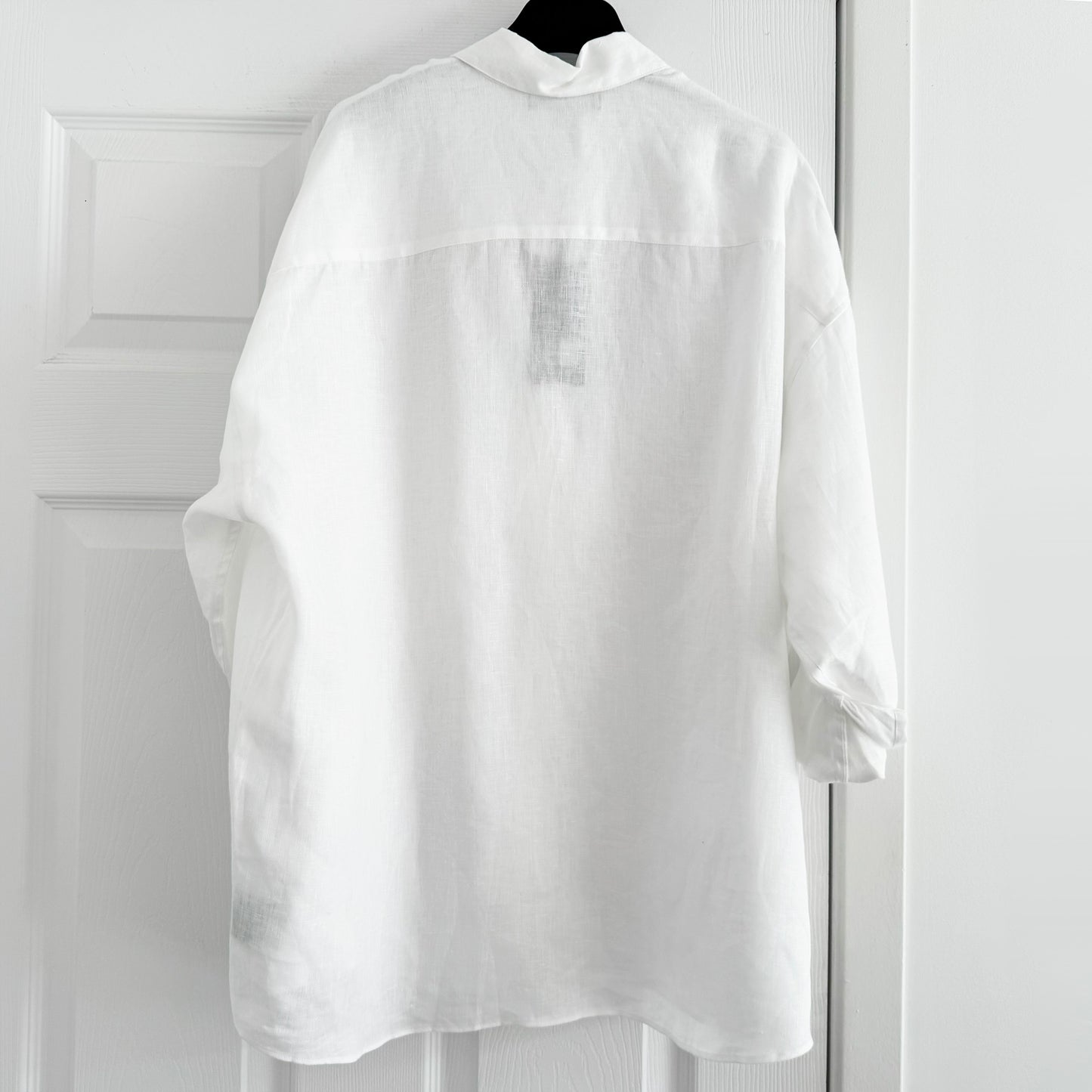 Patrick Assaraf "Boyfriend" Linen Shirt in White, size Medium