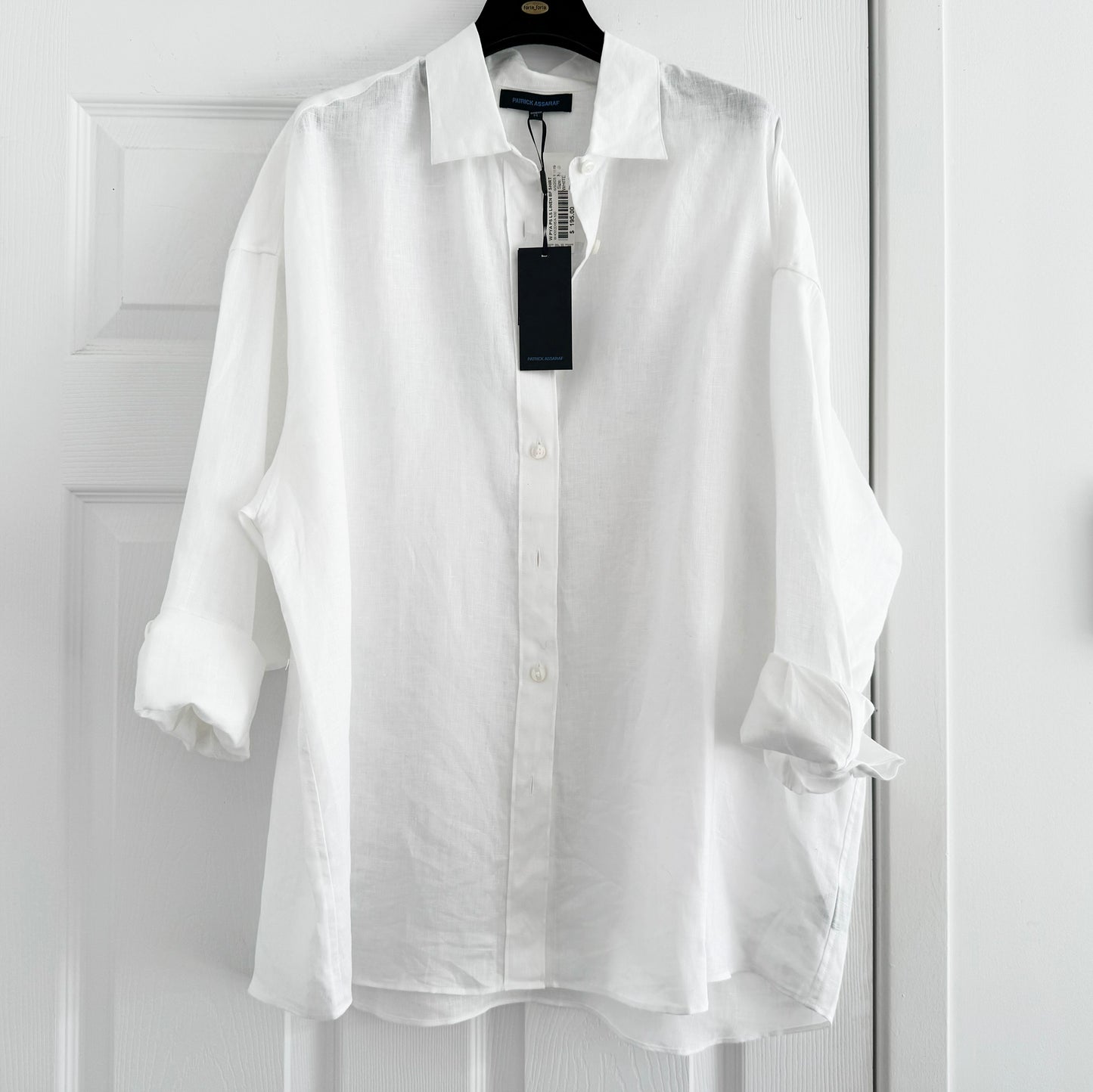 Patrick Assaraf "Boyfriend" Linen Shirt in White, size Medium