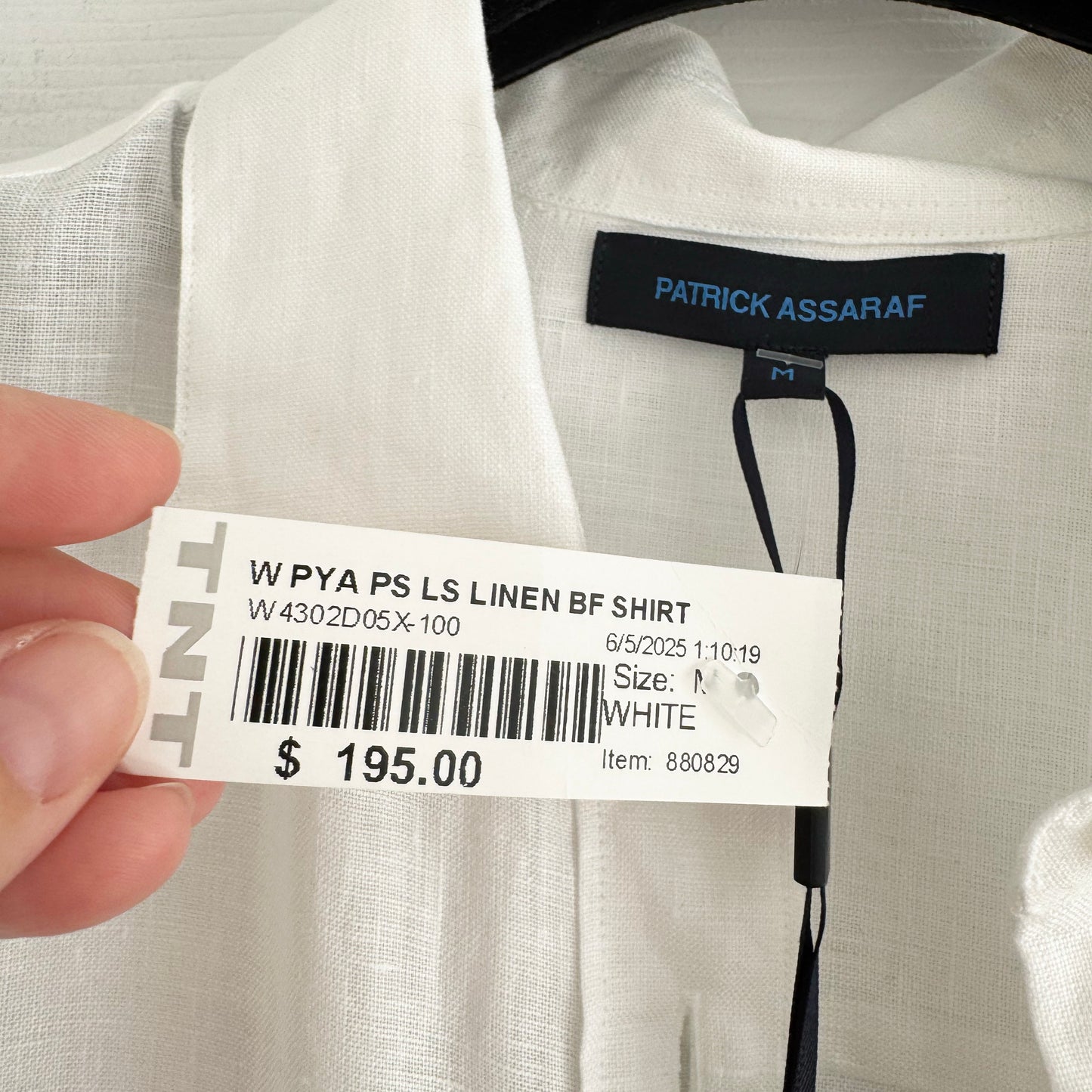 Patrick Assaraf "Boyfriend" Linen Shirt in White, size Medium