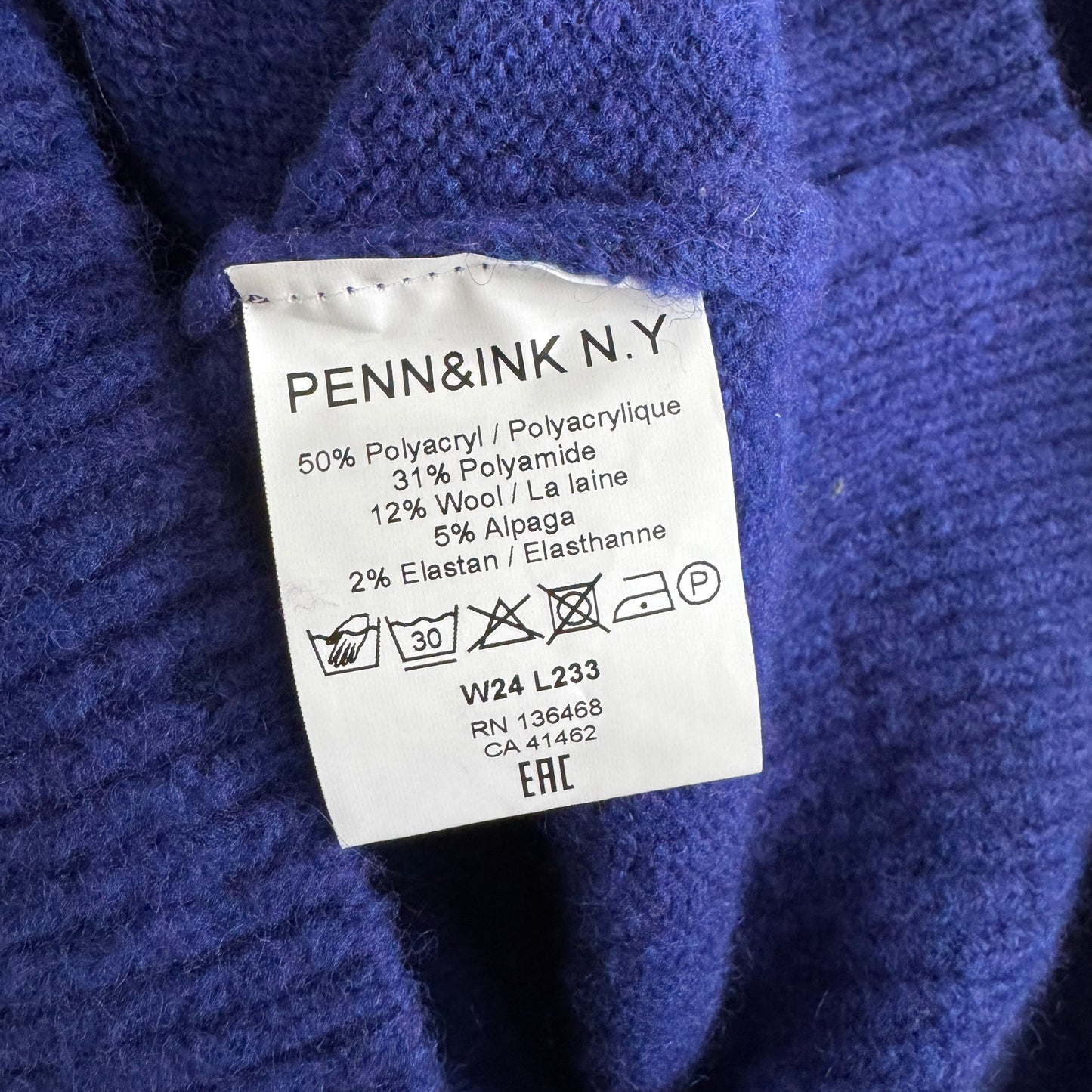 Penn & Ink Puff Sleeve Sweater in Blue, size Medium