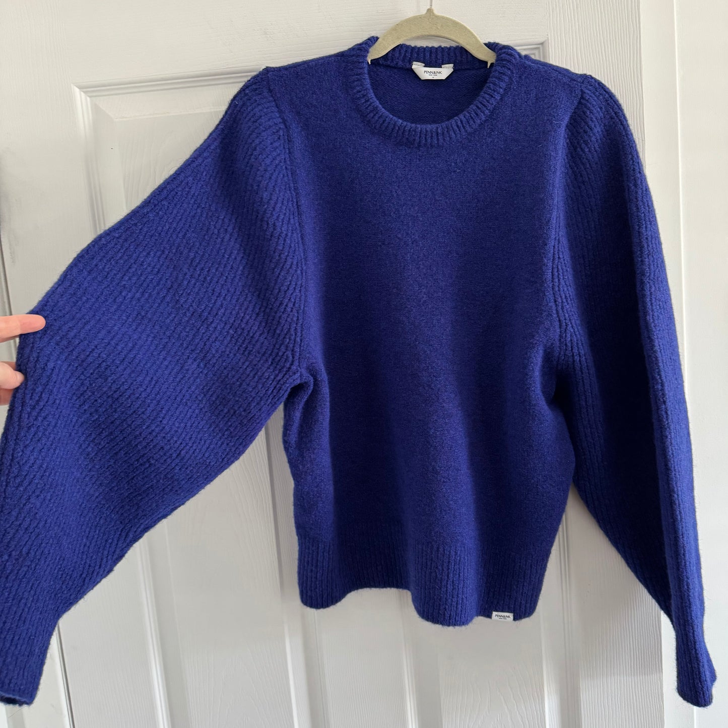 Penn & Ink Puff Sleeve Sweater in Blue, size Medium