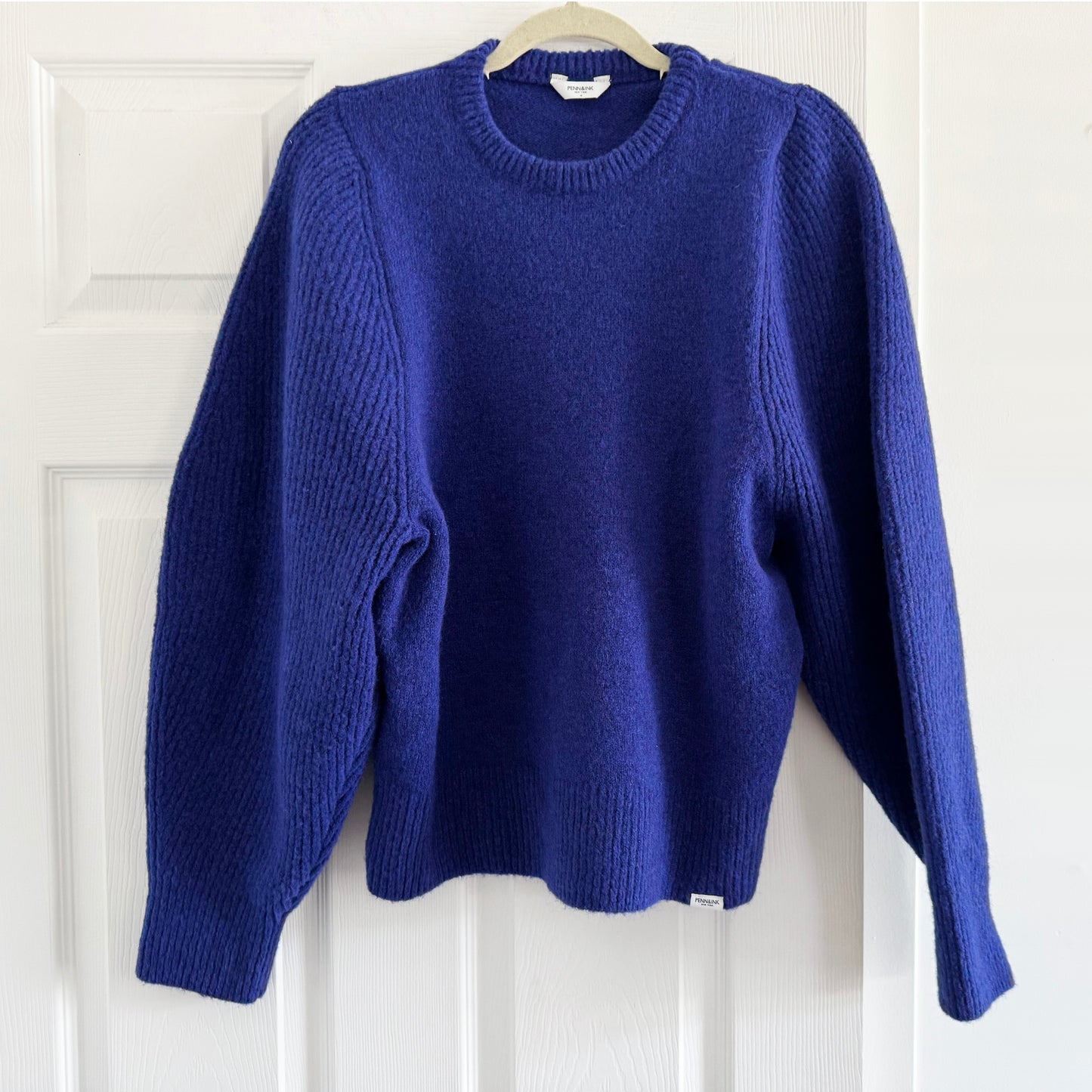 Penn & Ink Puff Sleeve Sweater in Blue, size Medium