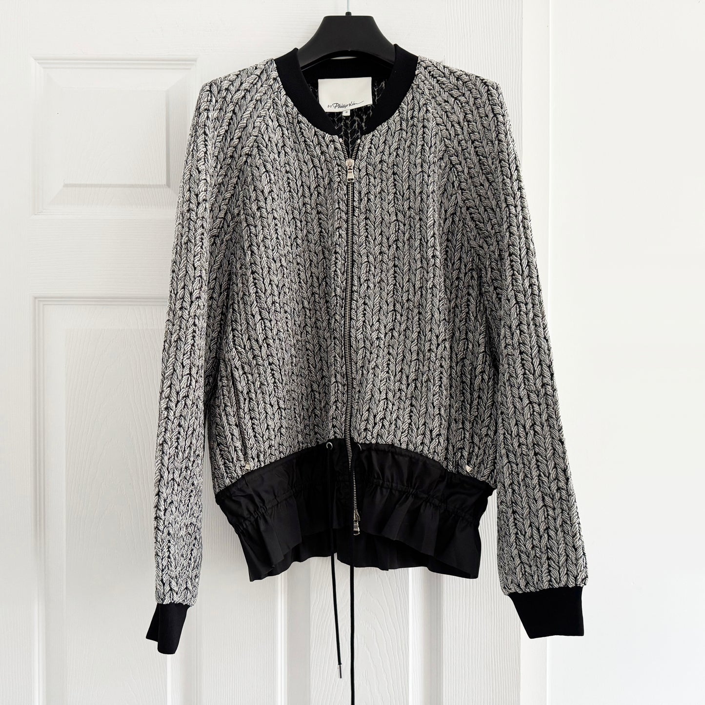 3.1 Phillip Lim Drawstring Bomber Jacket in Platinum, size 8