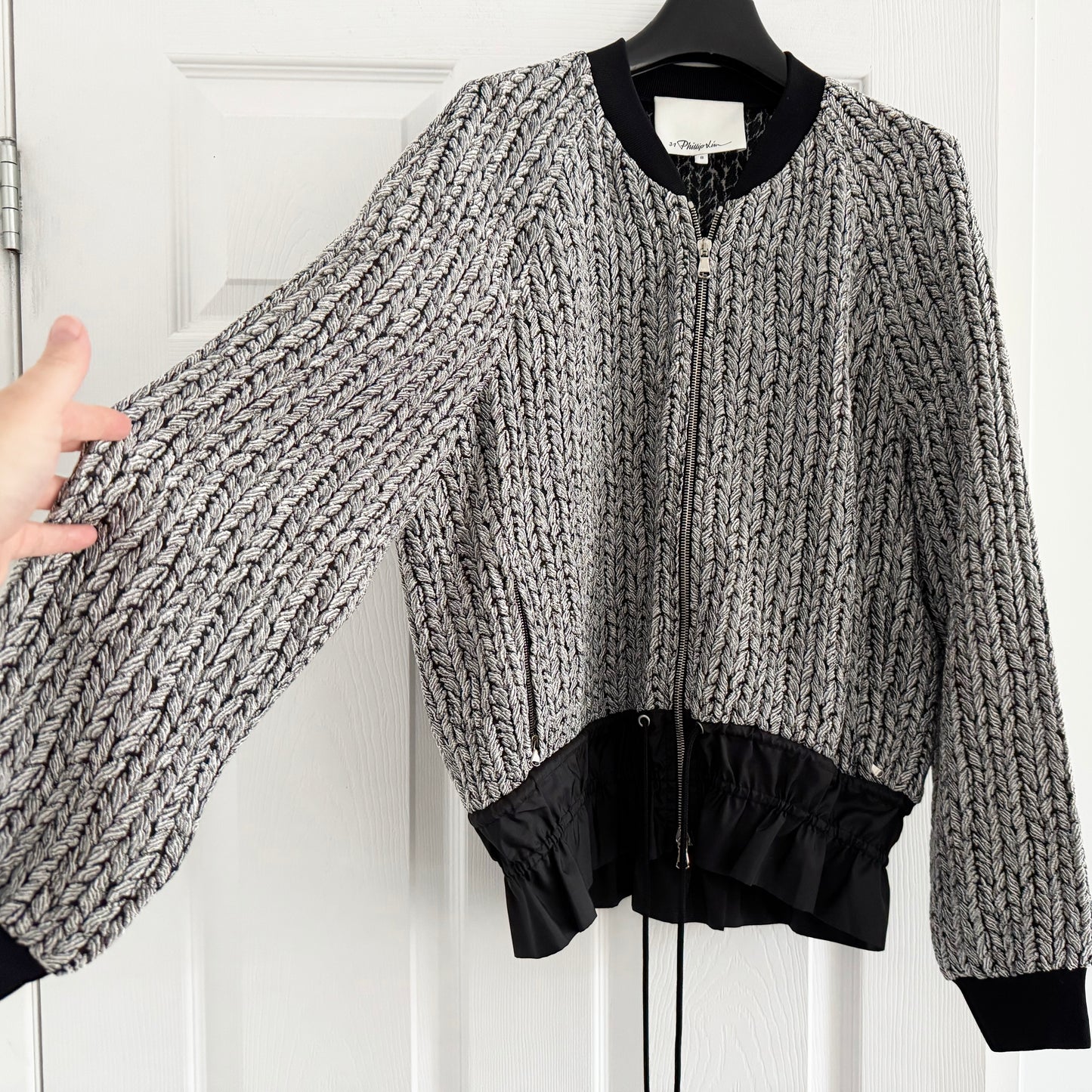 3.1 Phillip Lim Drawstring Bomber Jacket in Platinum, size 8