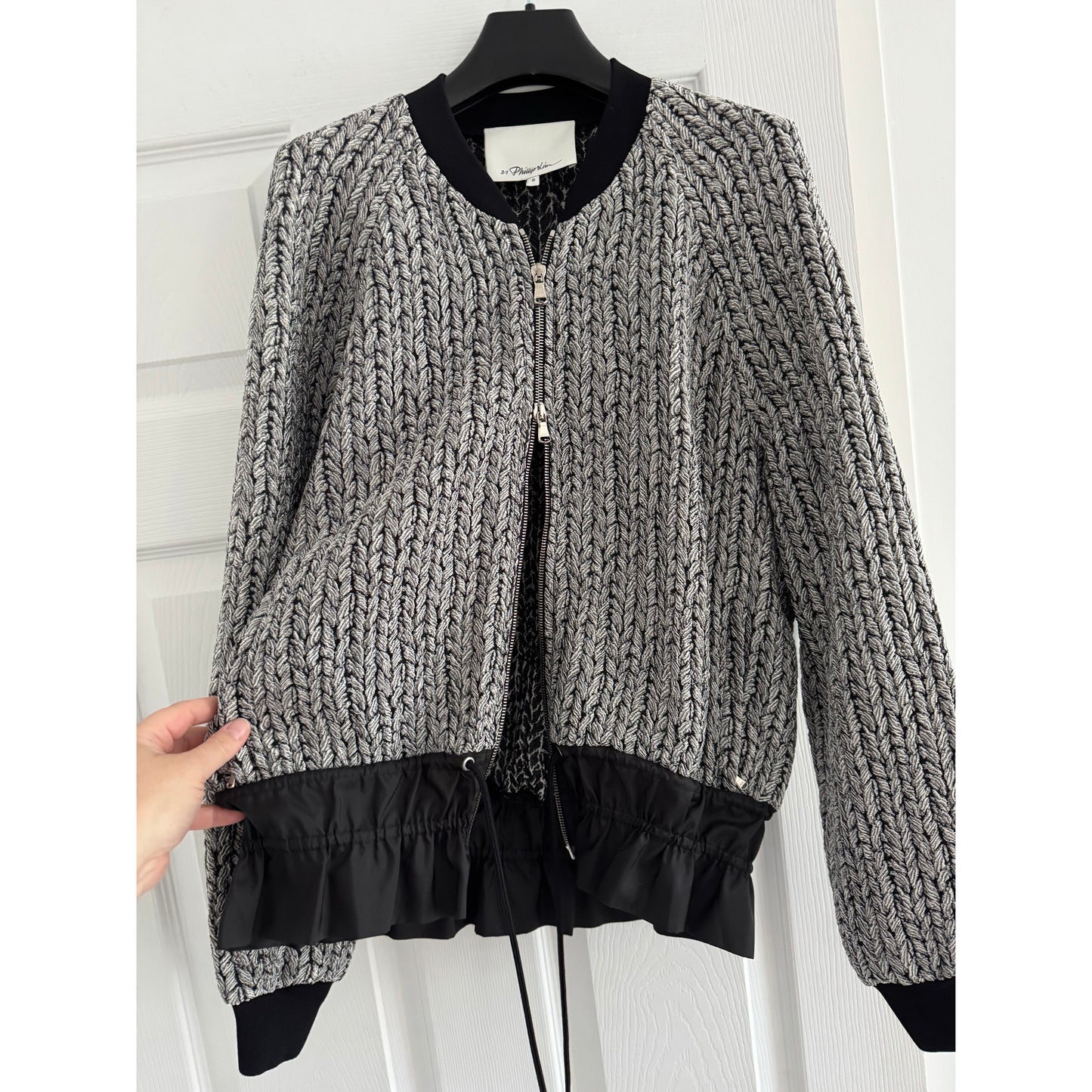 3.1 Phillip Lim Drawstring Bomber Jacket in Platinum, size 8