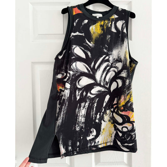 3.1 Phillip Lim Printed Front Sleeveless Tee Shirt in Black, size Medium