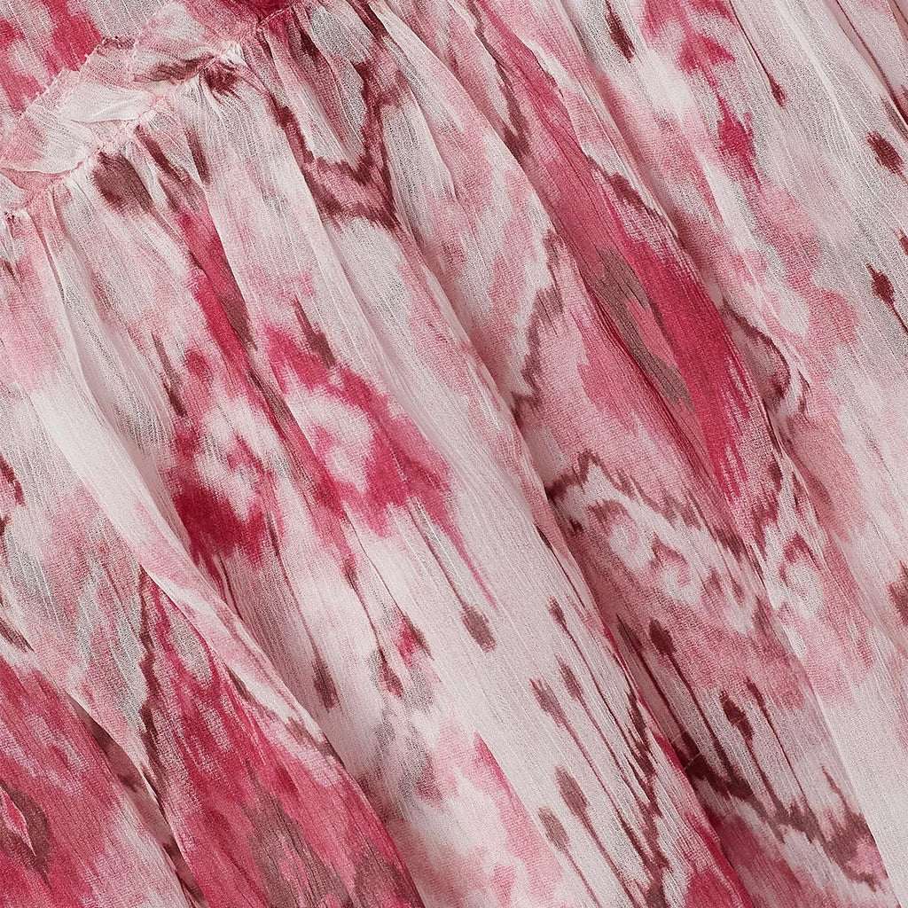 Zimmermann Asymetrical Printed Silk Blouse in Pink, size "2" (medium)
