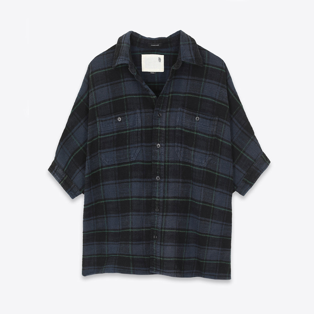 R13 Oversize Plaid Flannel Shirt in Navy, size XS