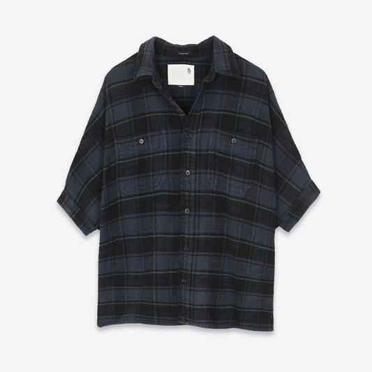 R13 Oversize Plaid Flannel Shirt in Navy, size XS