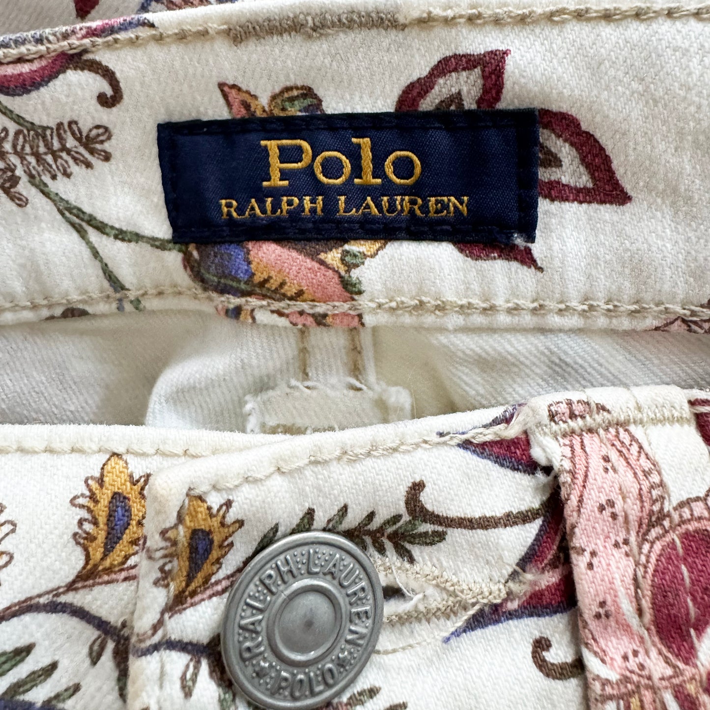 Polo Ralph Lauren "Jenn" Paisley/Floral Print Flared Jeans in "Azalea", size 26