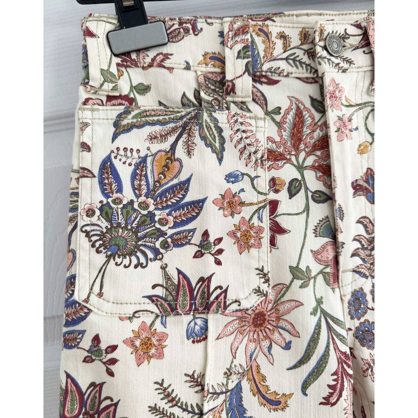 Polo Ralph Lauren "Jenn" Paisley/Floral Print Flared Jeans in "Azalea", size 26