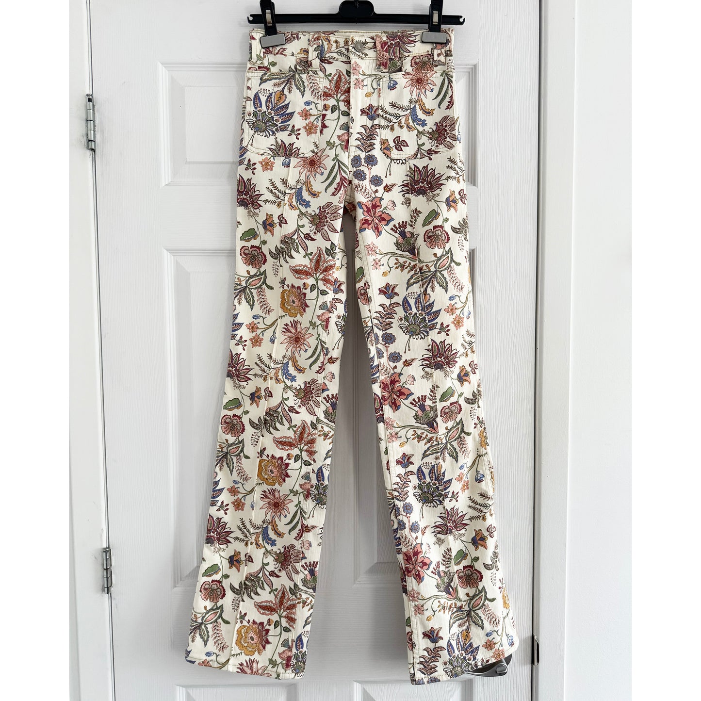 Polo Ralph Lauren "Jenn" Paisley/Floral Print Flared Jeans in "Azalea", size 26