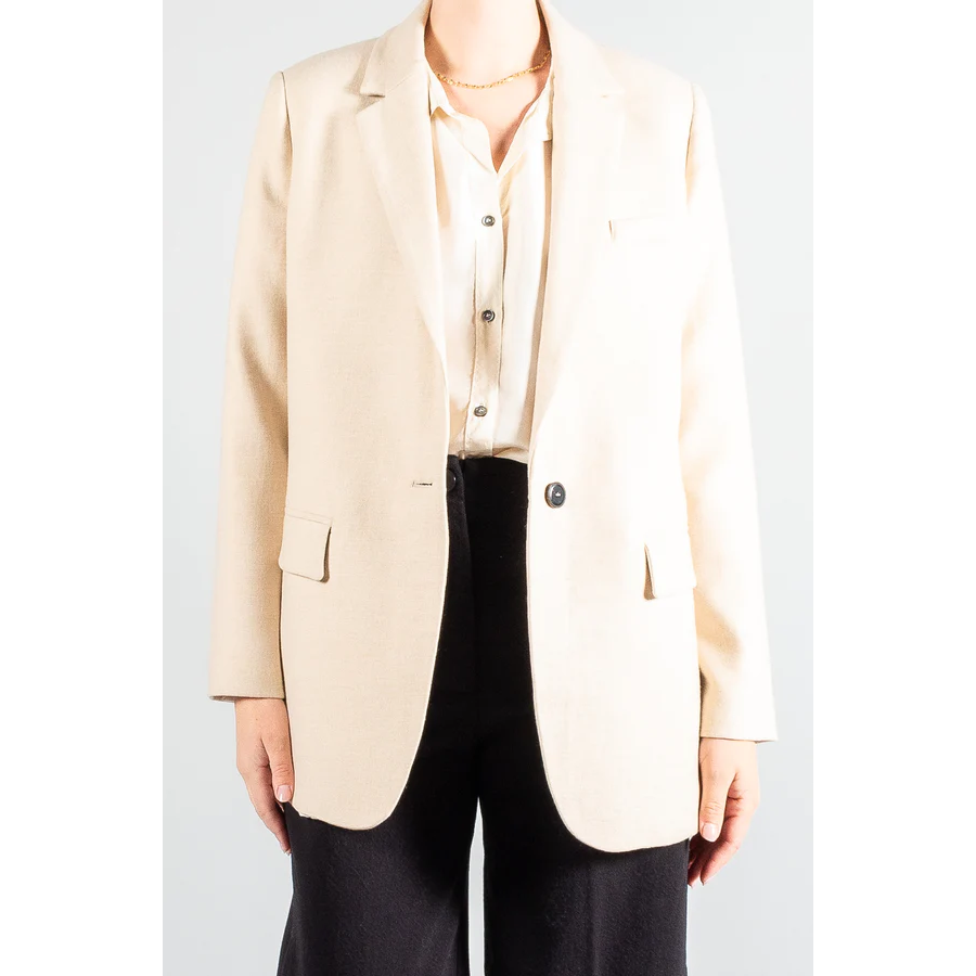 Pomandere Single Breasted Wool Blend Blazer in Cream/Beige, size 38 (fits XS)