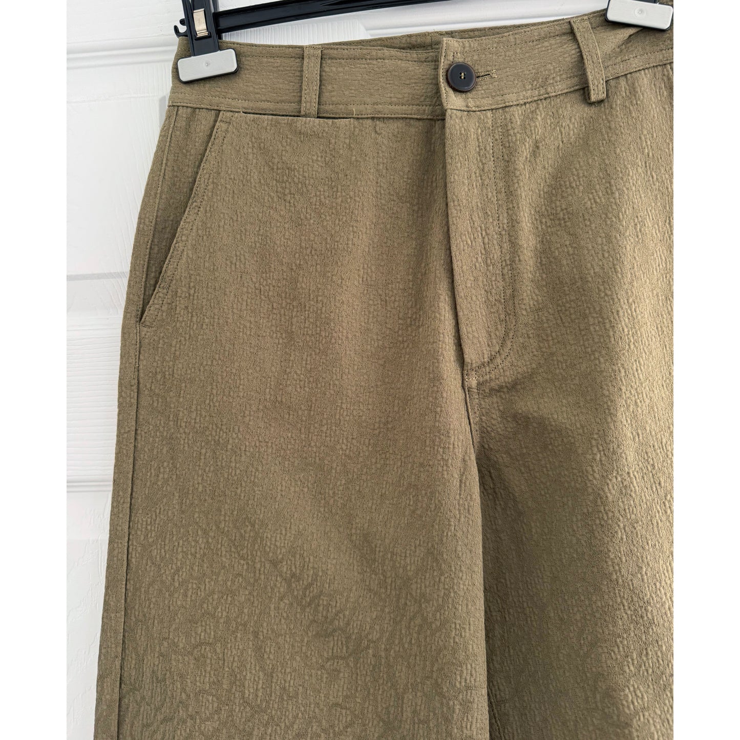 Pomandere Textured Cotton Wide Leg Pants in Khaki, size 40IT (fits like 4US)