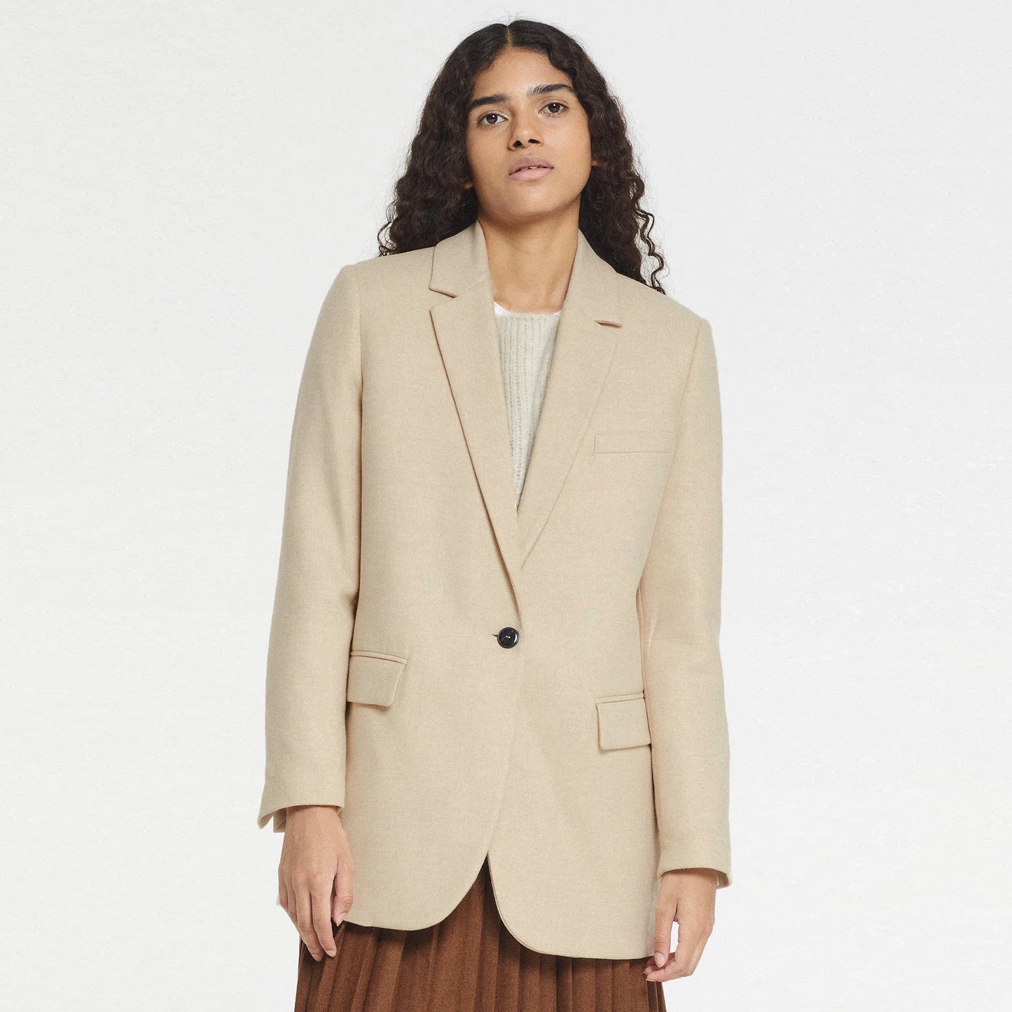 Pomandere Single Breasted Wool Blend Blazer in Cream/Beige, size 38 (fits XS)