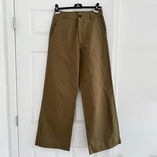 Pomandere Textured Cotton Wide Leg Pants in Khaki, size 40IT (fits like 4US)