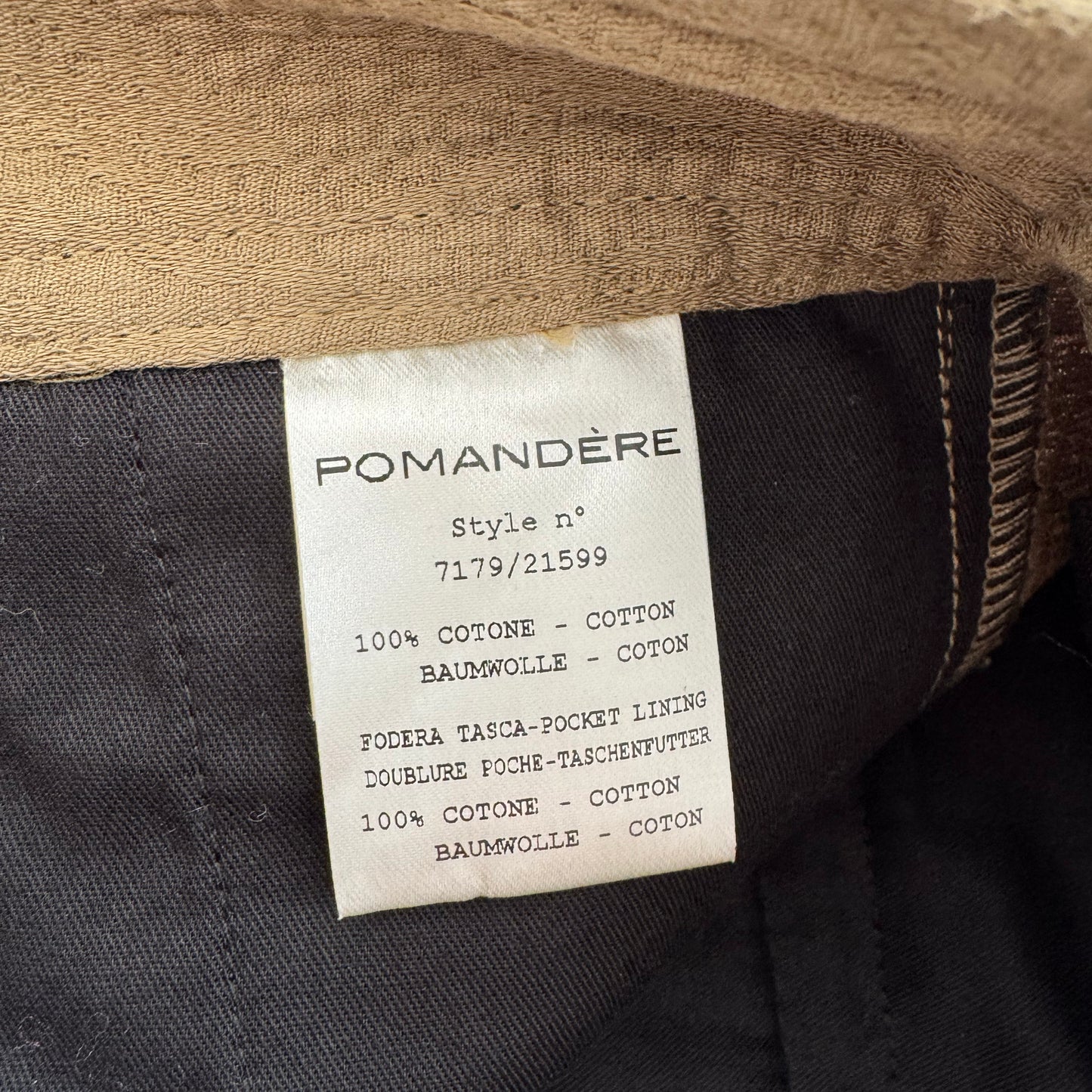 Pomandere Textured Cotton Wide Leg Pants in Khaki, size 40IT (fits like 4US)