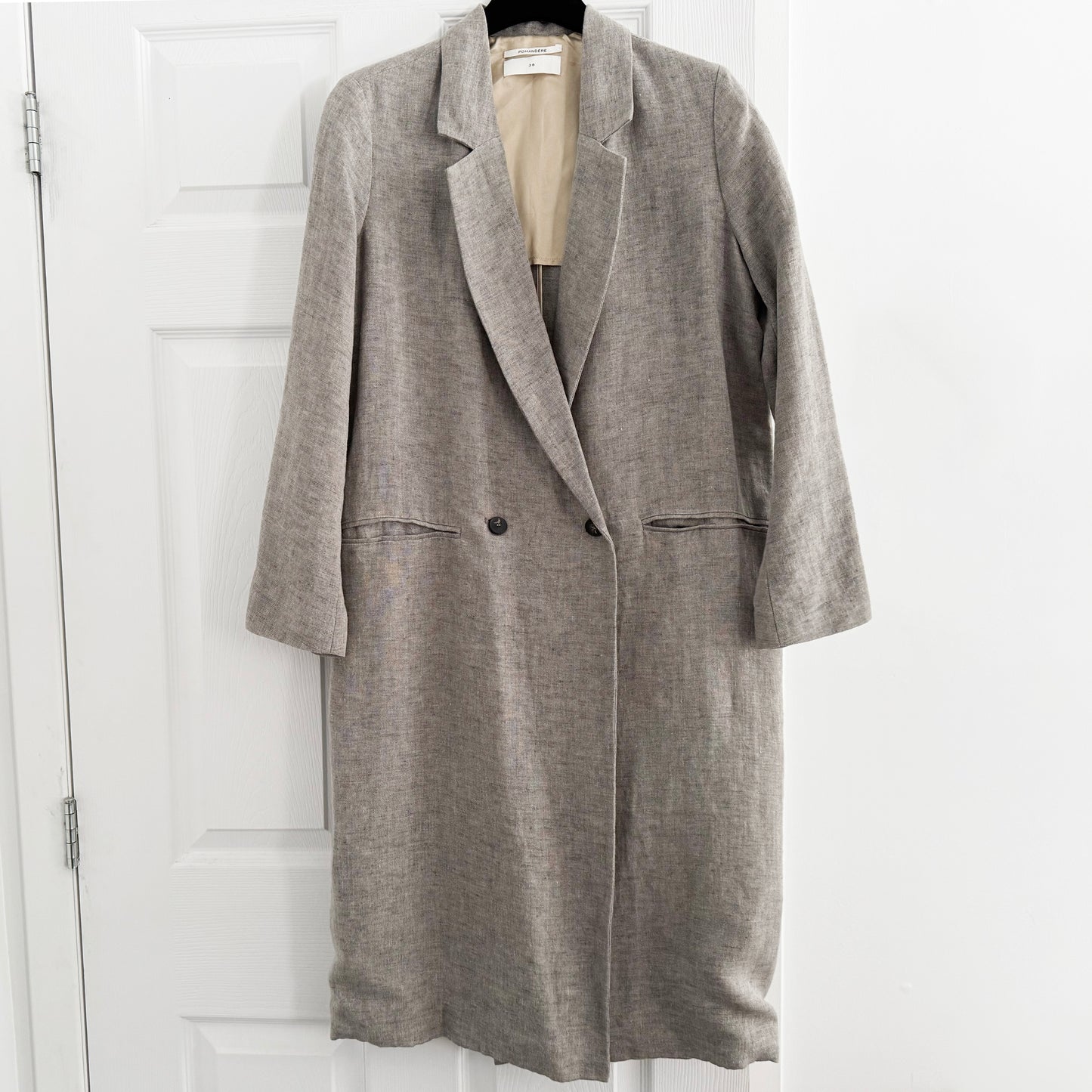 Pomandere Linen Duster Jacket in Grey, size 38