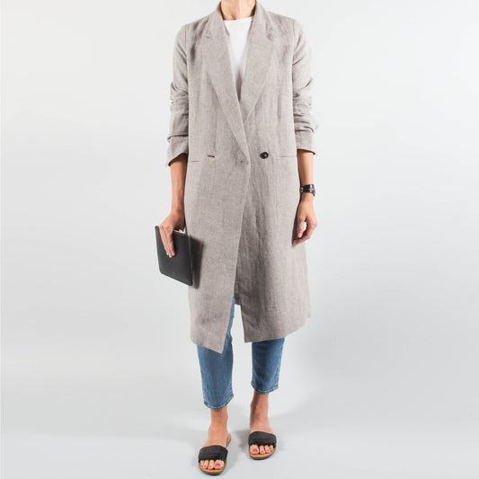 Pomandere Linen Duster Jacket in Grey, size 38