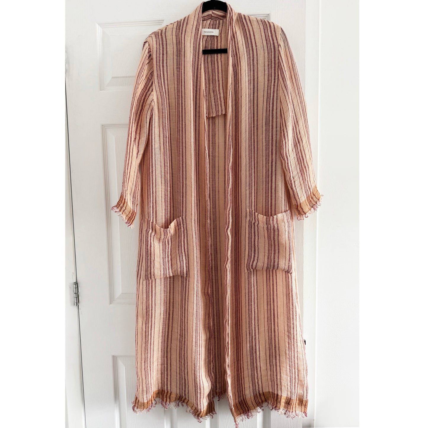 Pomandere Striped Linen Duster Jacket in Peach, size 40 (size small ish)