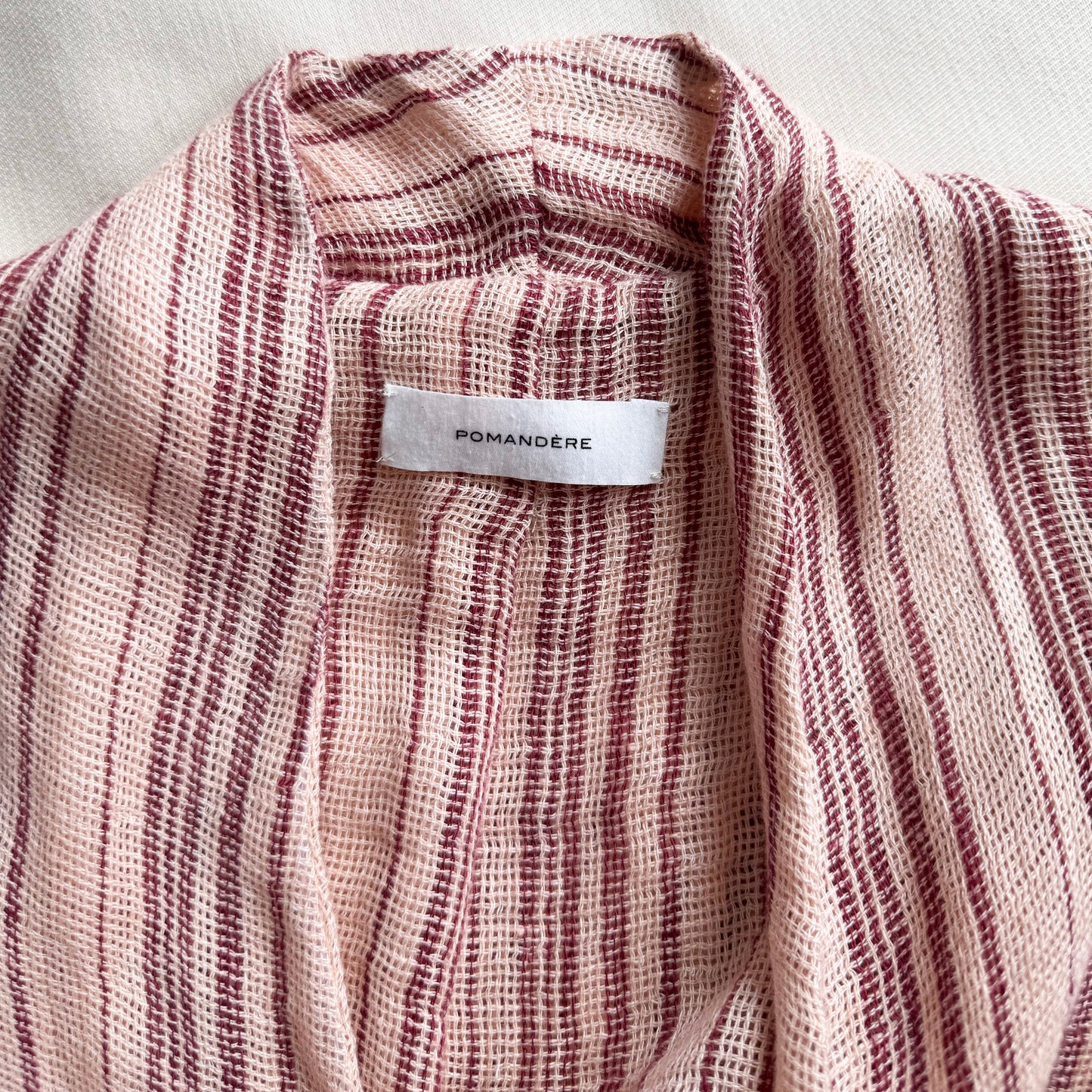 Pomandere Striped Linen Duster Jacket in Peach, size 40 (size small ish)