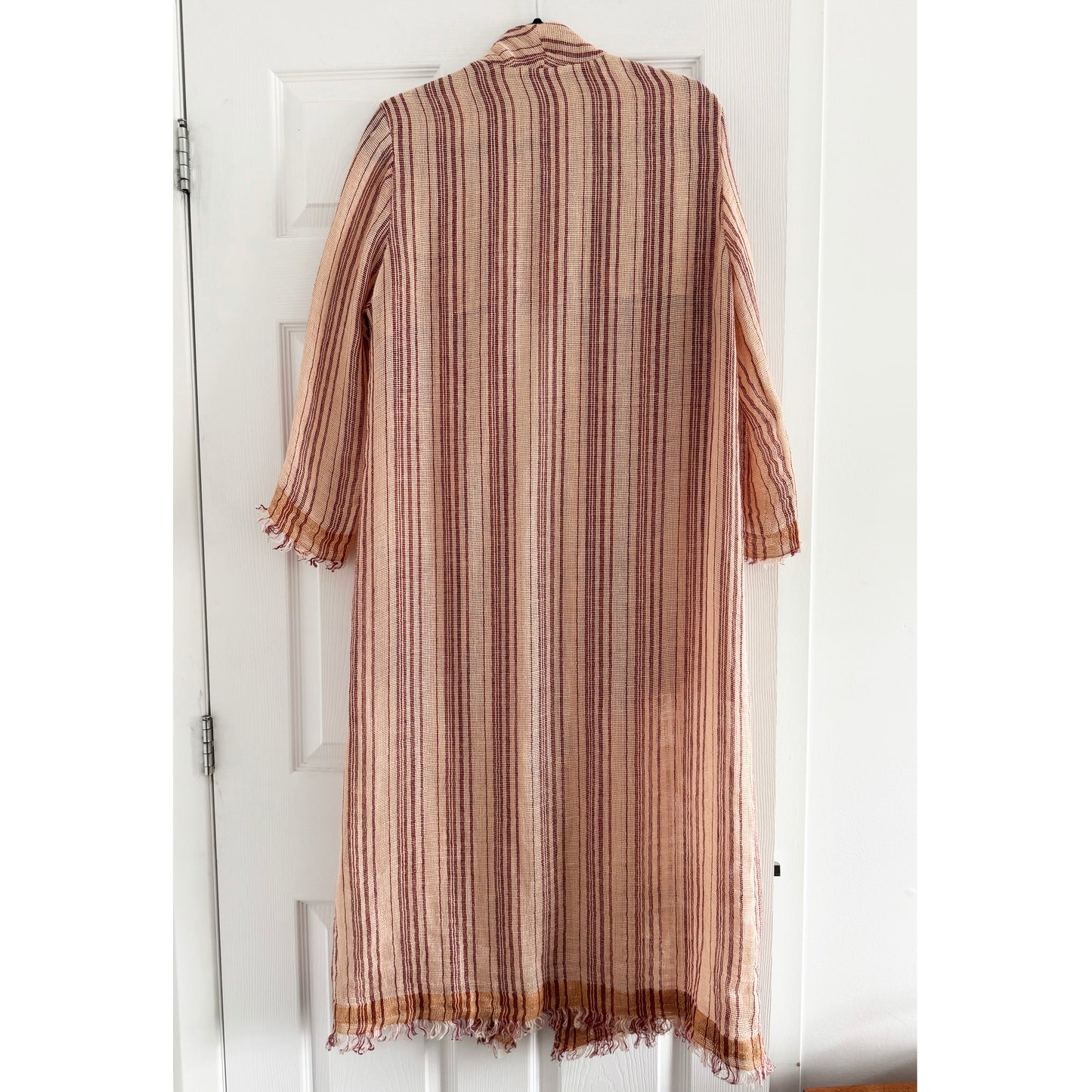 Pomandere Striped Linen Duster Jacket in Peach, size 40 (size small ish)