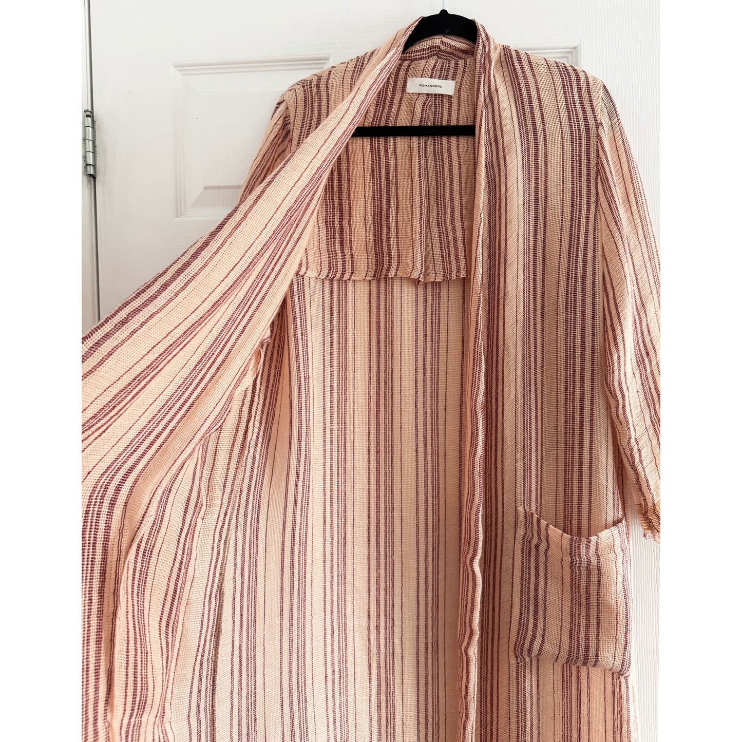 Pomandere Striped Linen Duster Jacket in Peach, size 40 (size small ish)