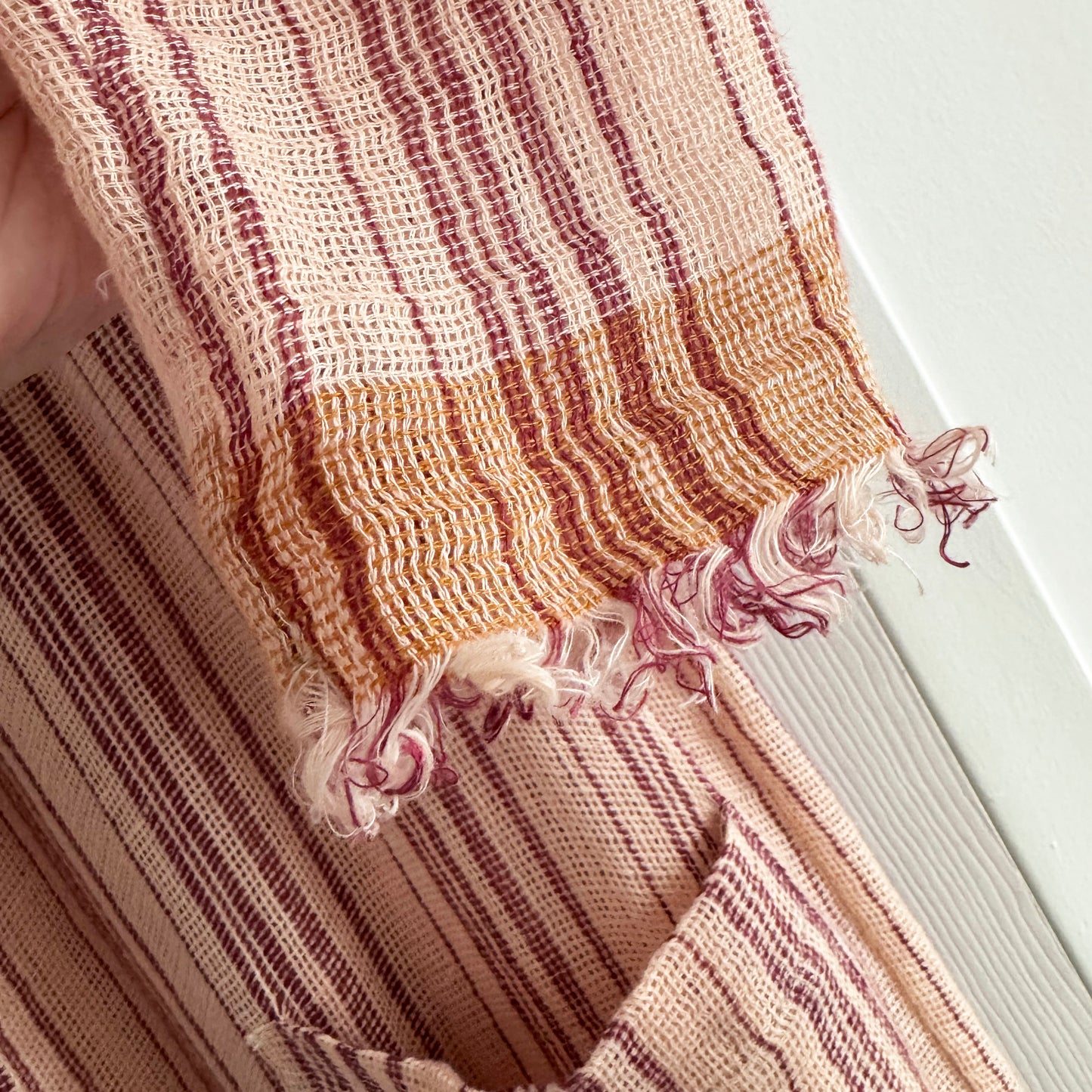 Pomandere Striped Linen Duster Jacket in Peach, size 40 (size small ish)