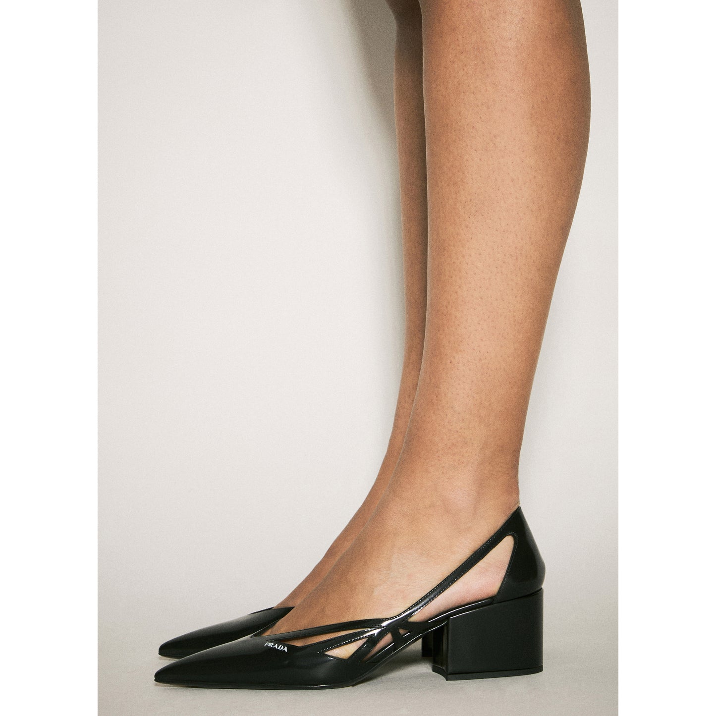 Prada 55mm Cutout Brushed Leather Pumps in Black, size 40