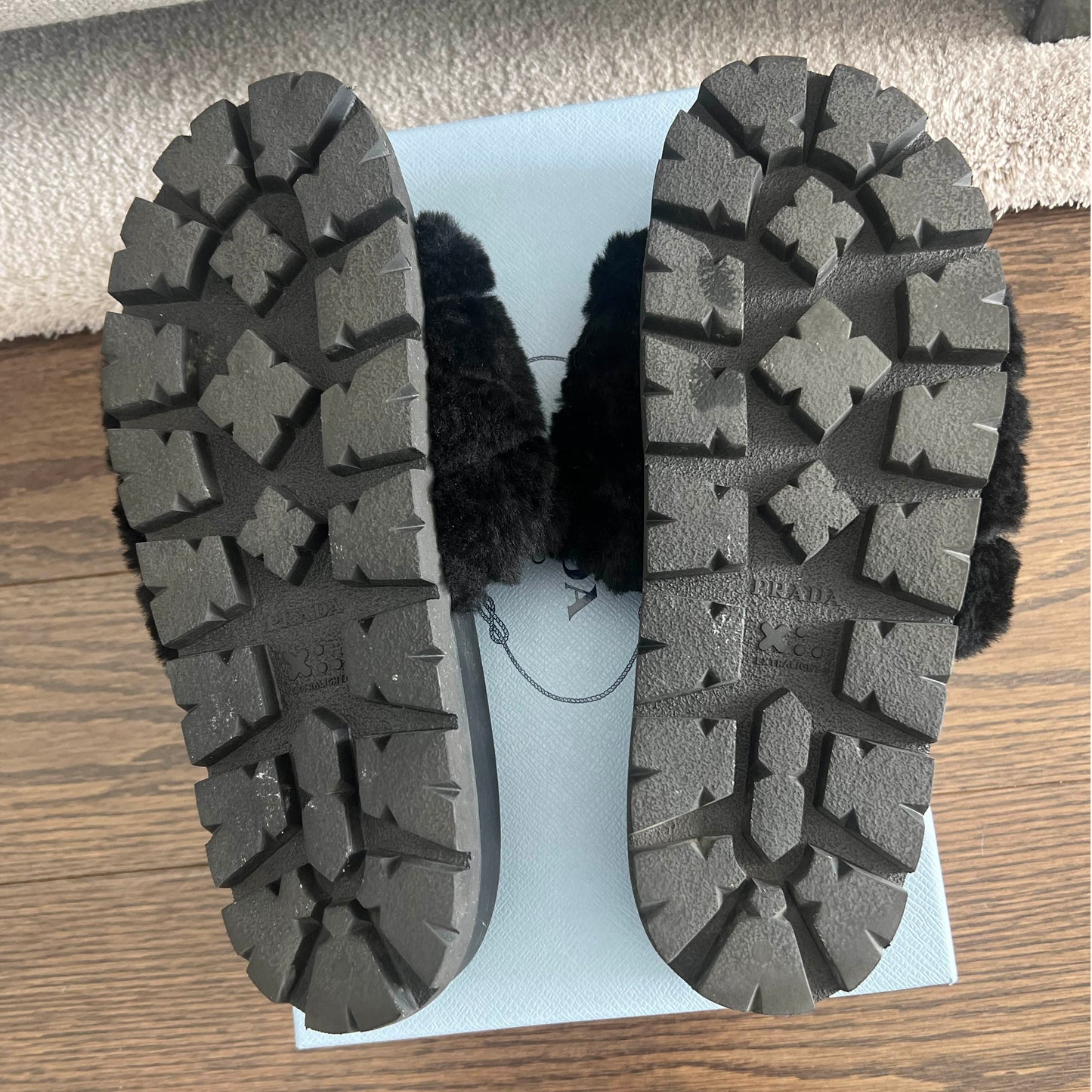 Prada Fur Slides in Black, size 41