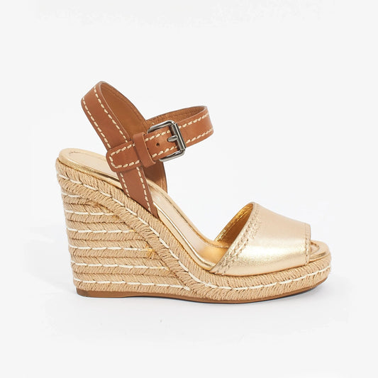 Prada Wedge Espadrilles in Gold, size 40