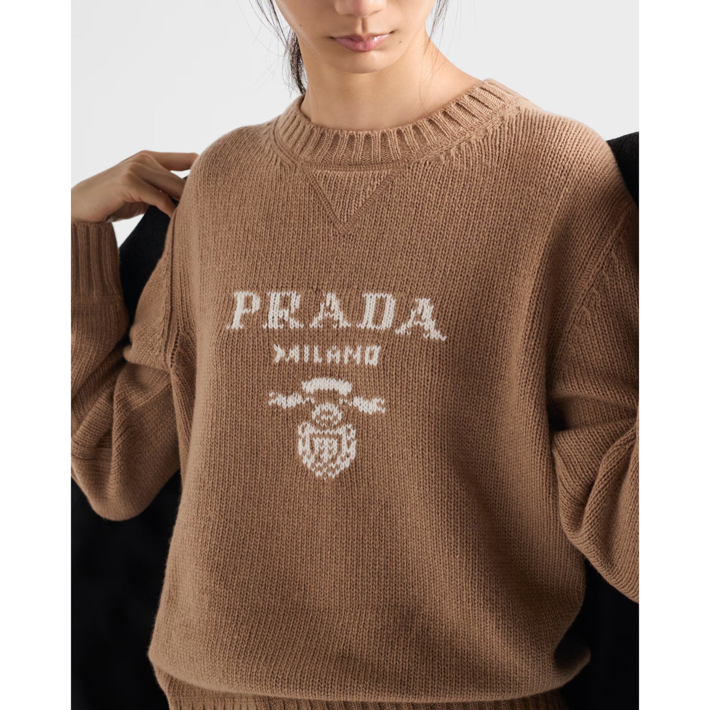 Prada Wool/Cashmere Logo Sweater in Camel, size 44