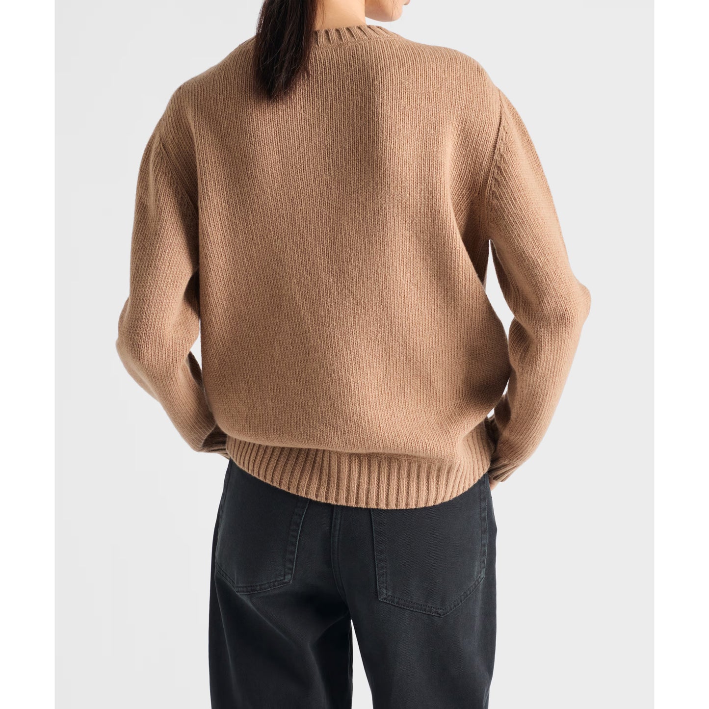Prada Wool/Cashmere Logo Sweater in Camel, size 44