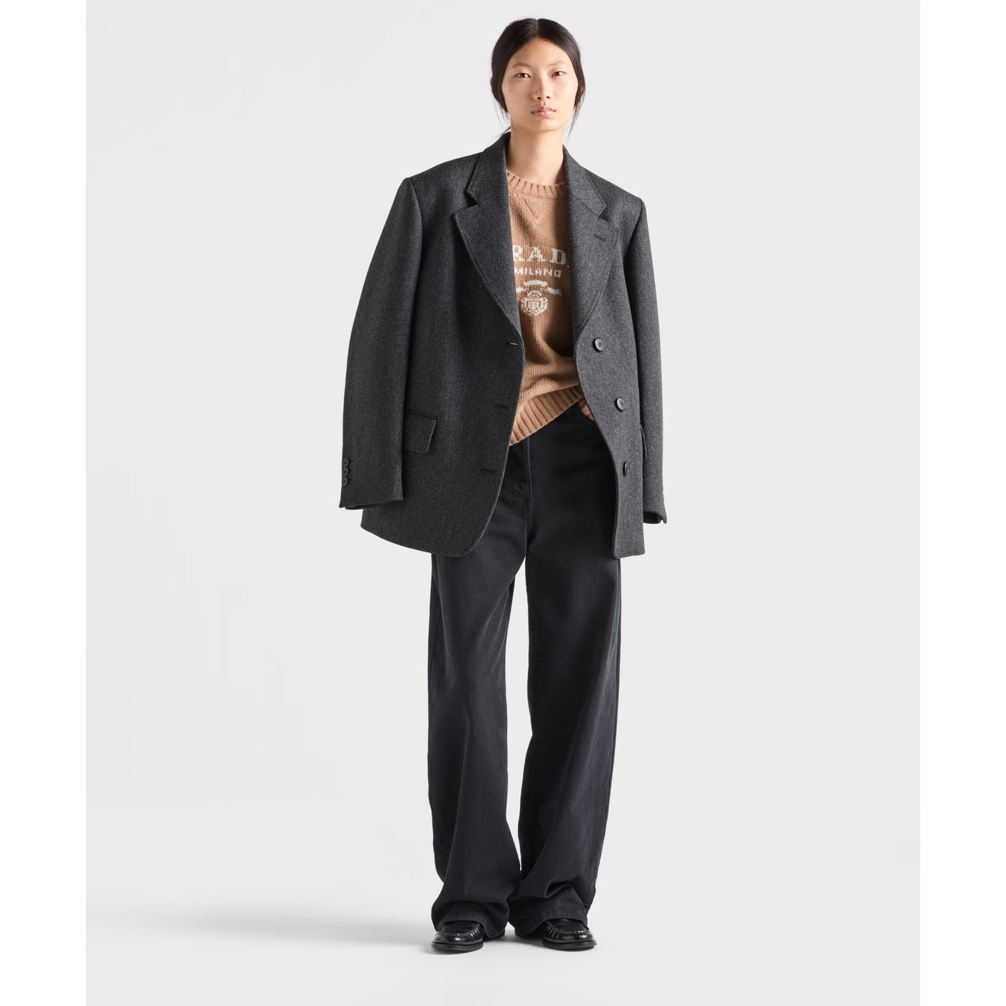 Prada Wool/Cashmere Logo Sweater in Camel, size 44