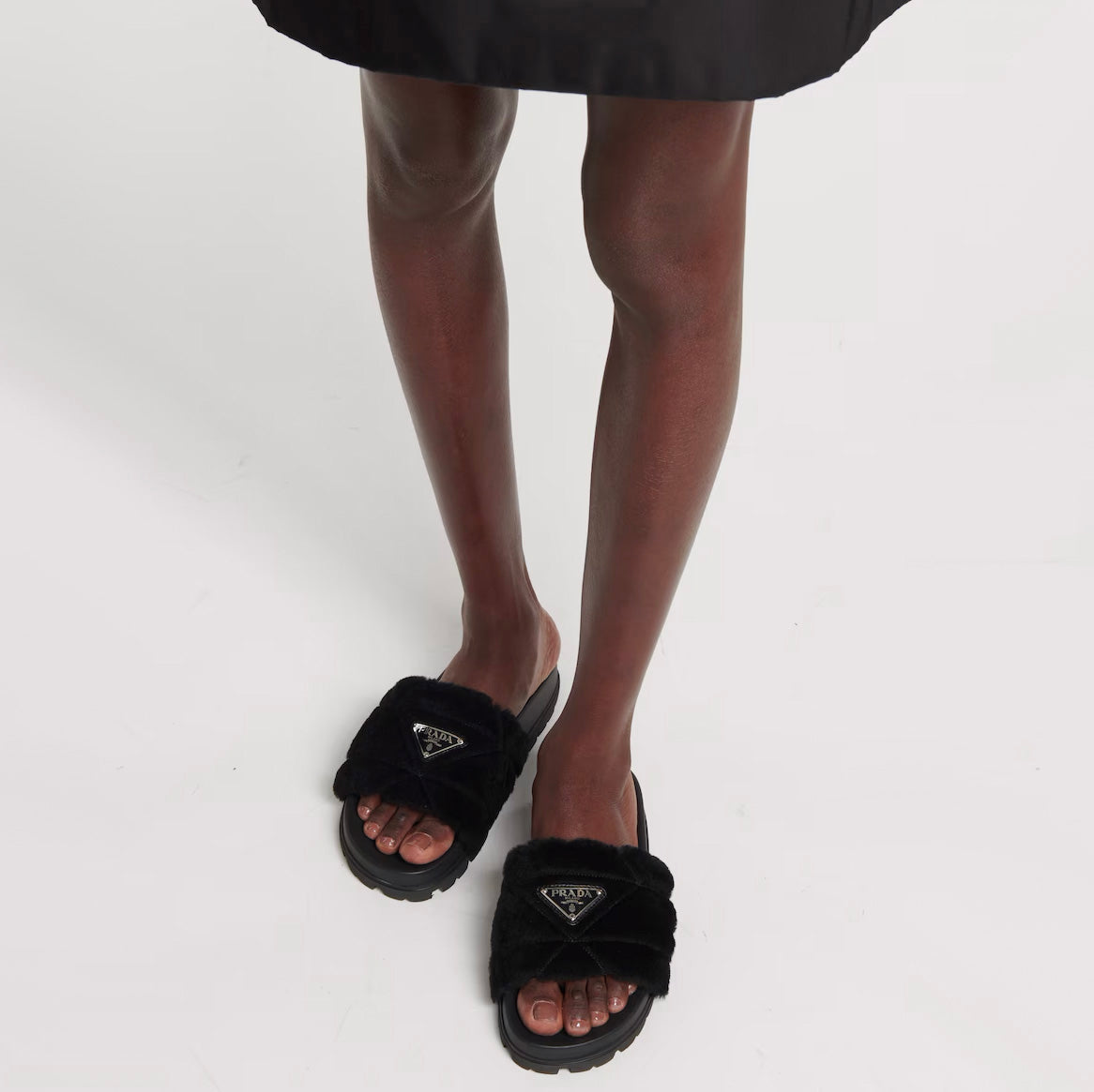 Prada Fur Slides in Black, size 41