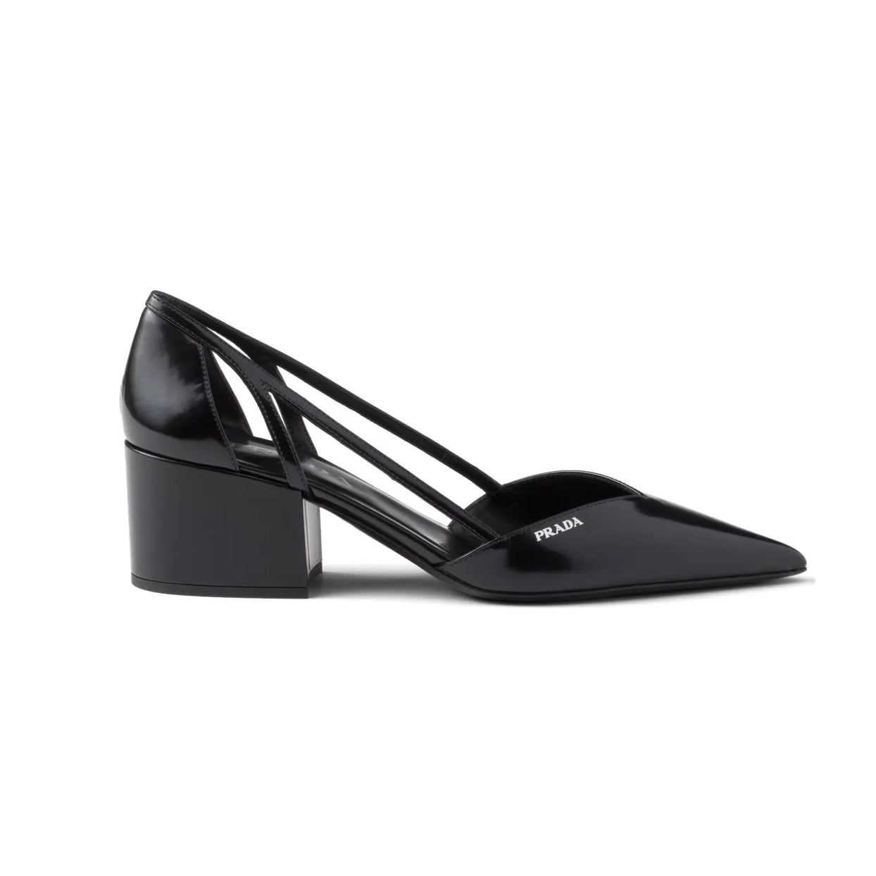 Prada 55mm Cutout Brushed Leather Pumps in Black, size 40