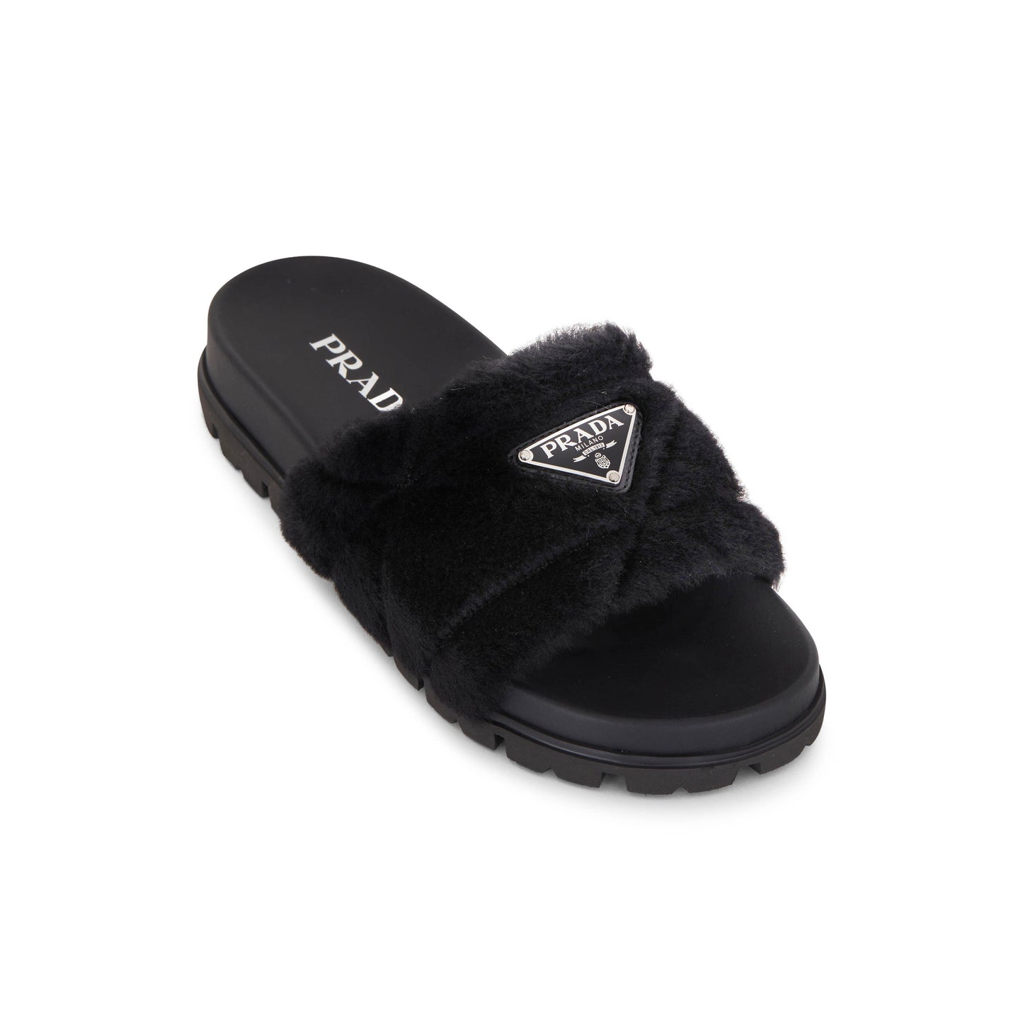 Prada Fur Slides in Black, size 41