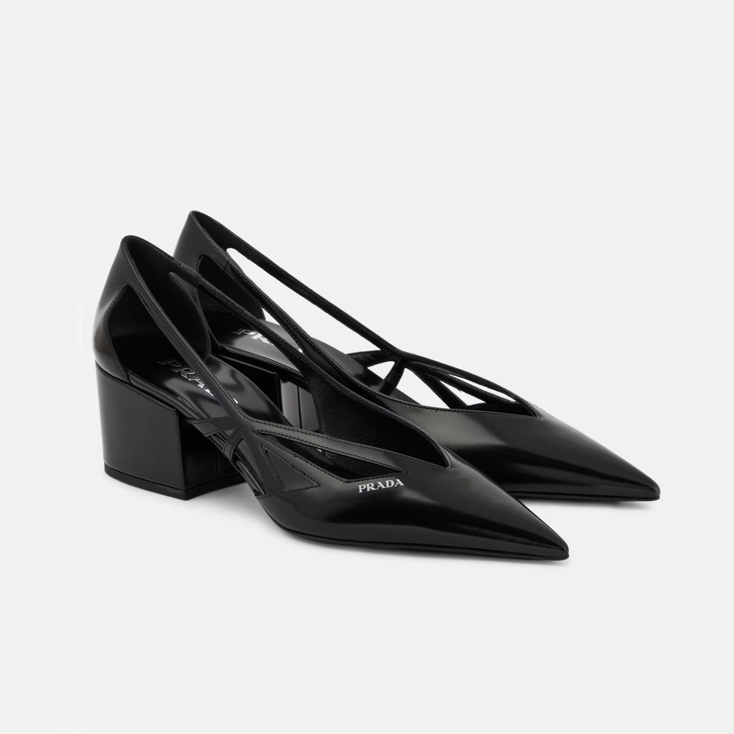 Prada 55mm Cutout Brushed Leather Pumps in Black, size 40