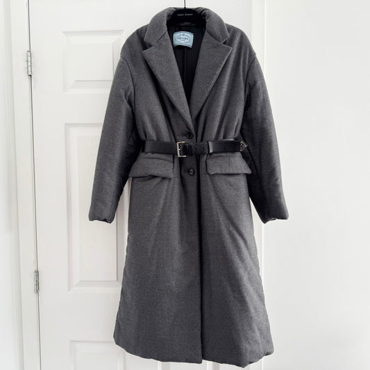 Prada Puffy Wool Coat in Grey, size 38IT (fits like a size 2/4)