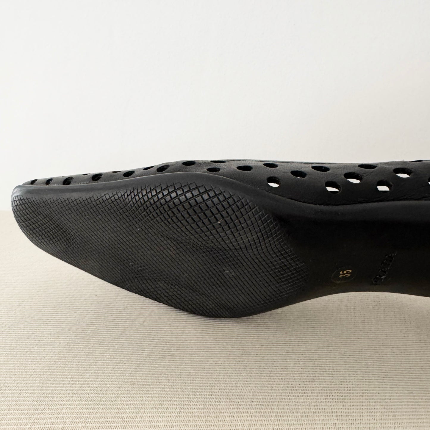 Vintage Prada Perforated Leather Kitten Heel Pumps in Black, size 35
