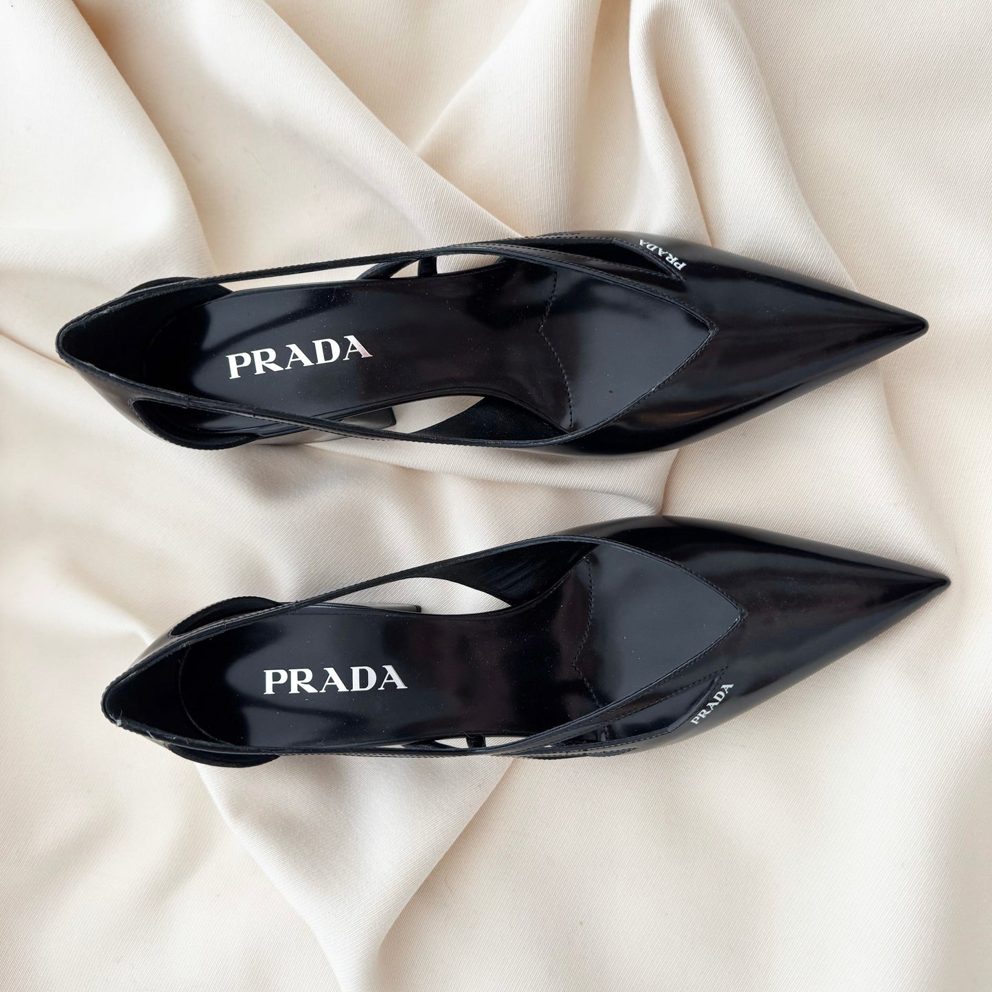 Prada 55mm Cutout Brushed Leather Pumps in Black, size 40