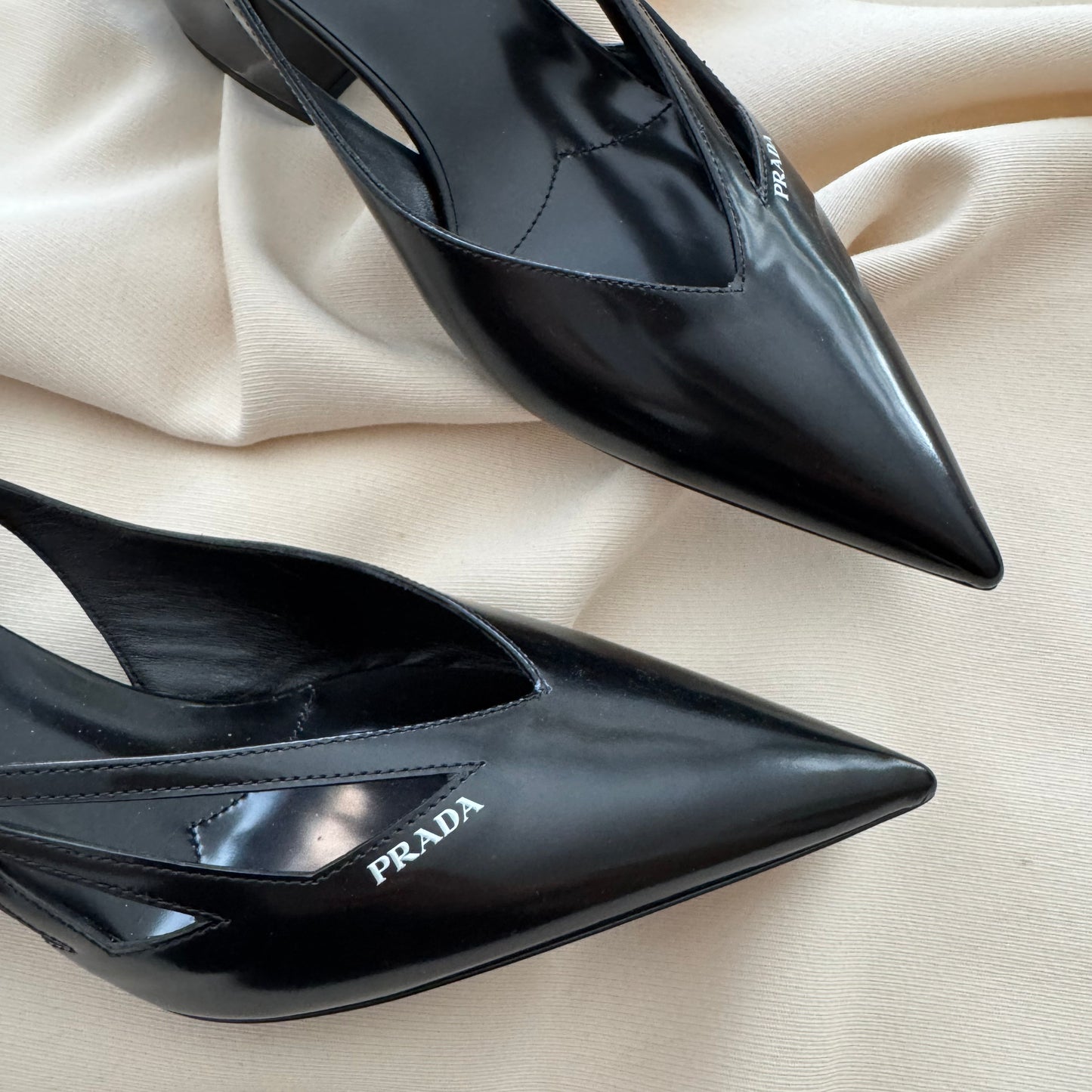 Prada 55mm Cutout Brushed Leather Pumps in Black, size 40