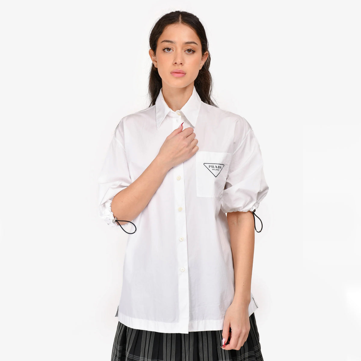 Prada Short Sleeve Poplin Shirt in White, size 42 (fits Medium)