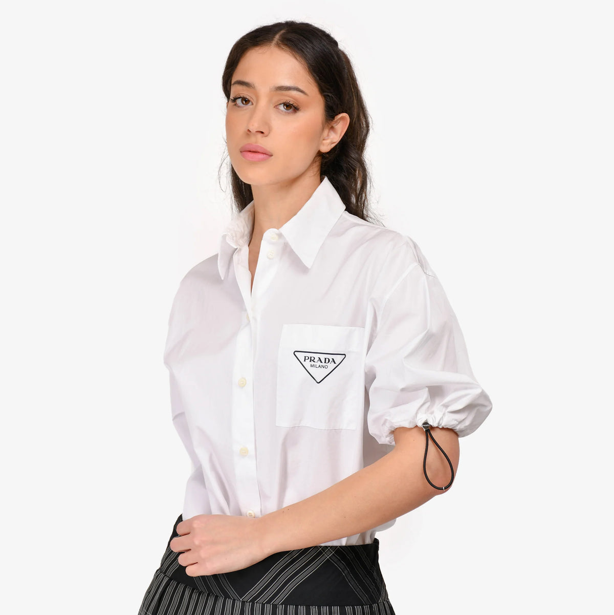 Prada Short Sleeve Poplin Shirt in White, size 42 (fits Medium)