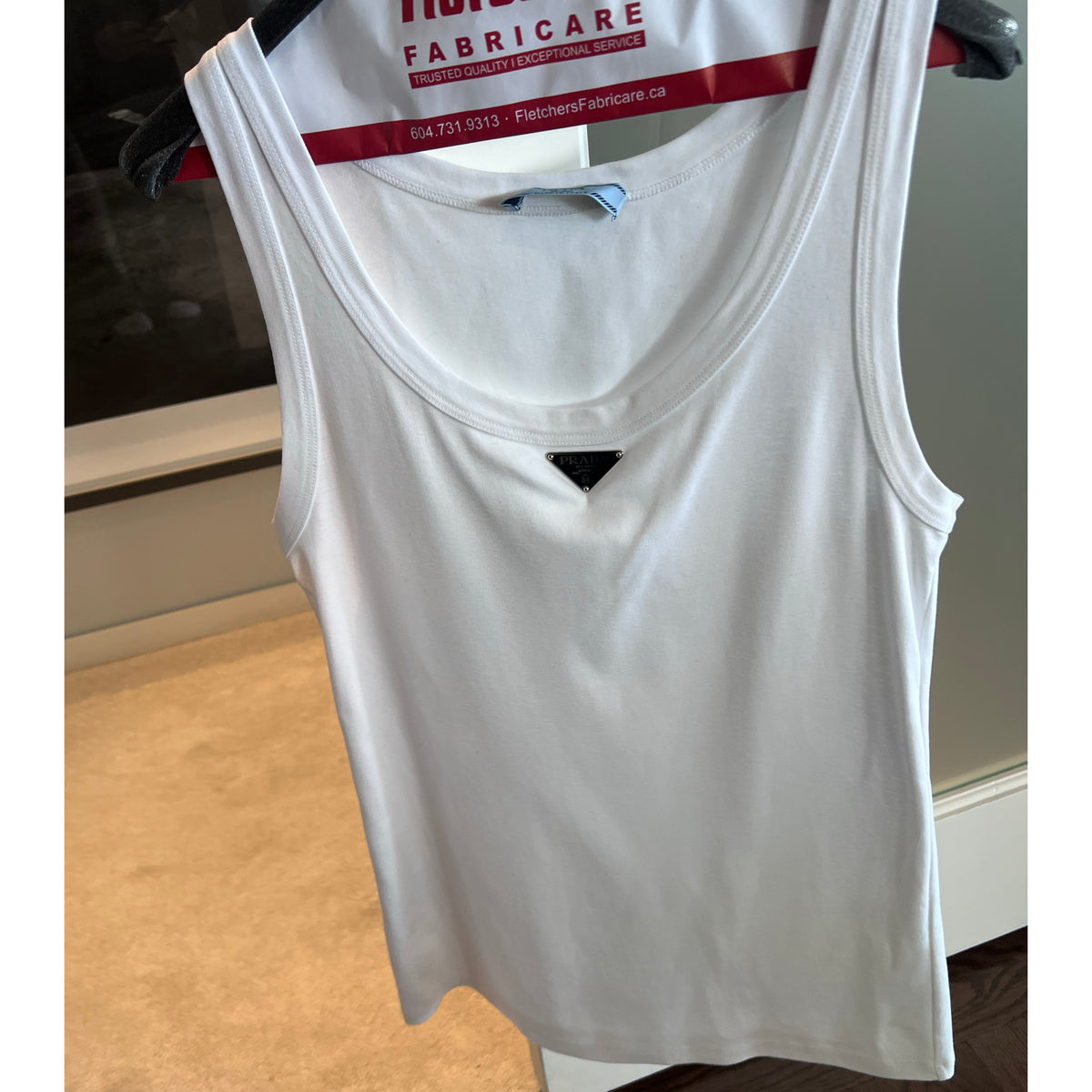Prada Tank with Triangle Logo in White, size 44