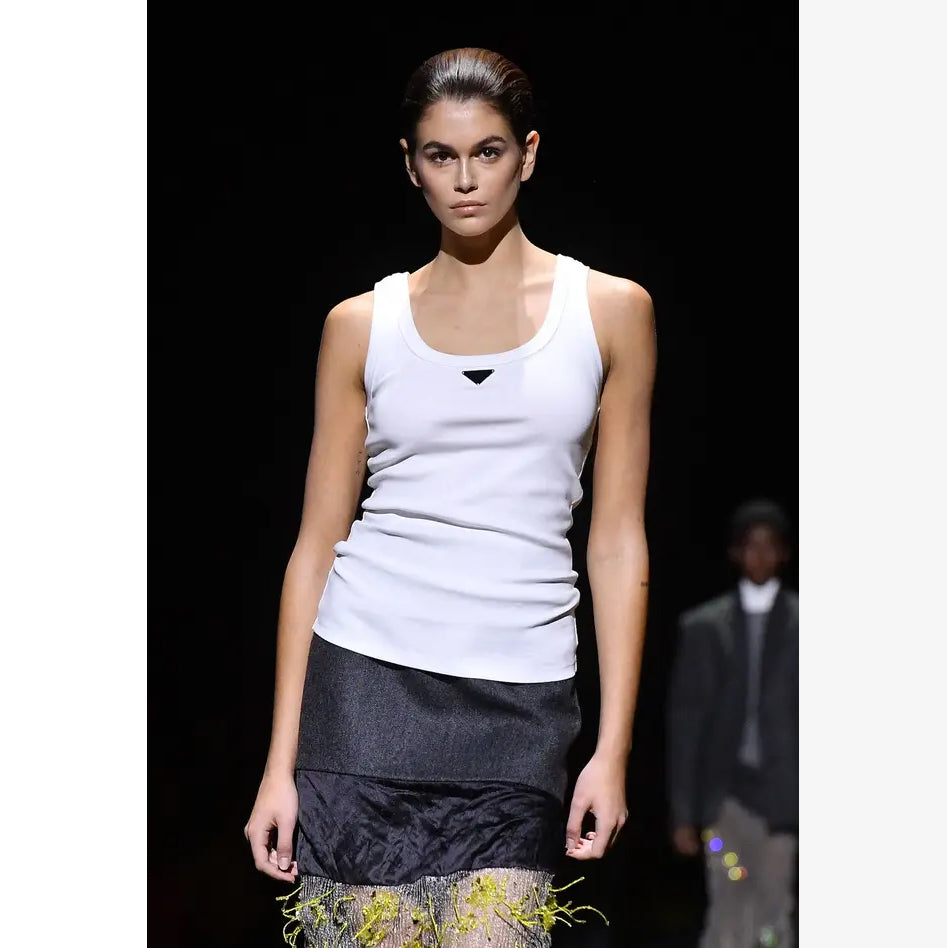 Prada Tank with Triangle Logo in White, size 44