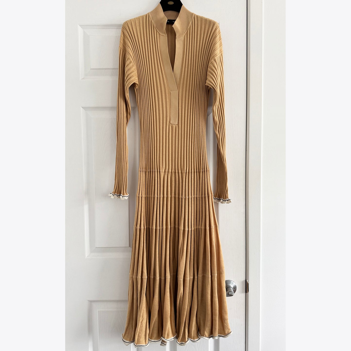 Proenza Schouler Ribbed Knit Long Sleeve Dress in Tan, size Large (fits M/L)