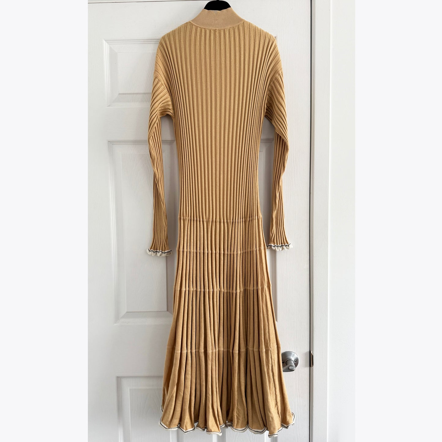 Proenza Schouler Ribbed Knit Long Sleeve Dress in Tan, size Large (fits M/L)